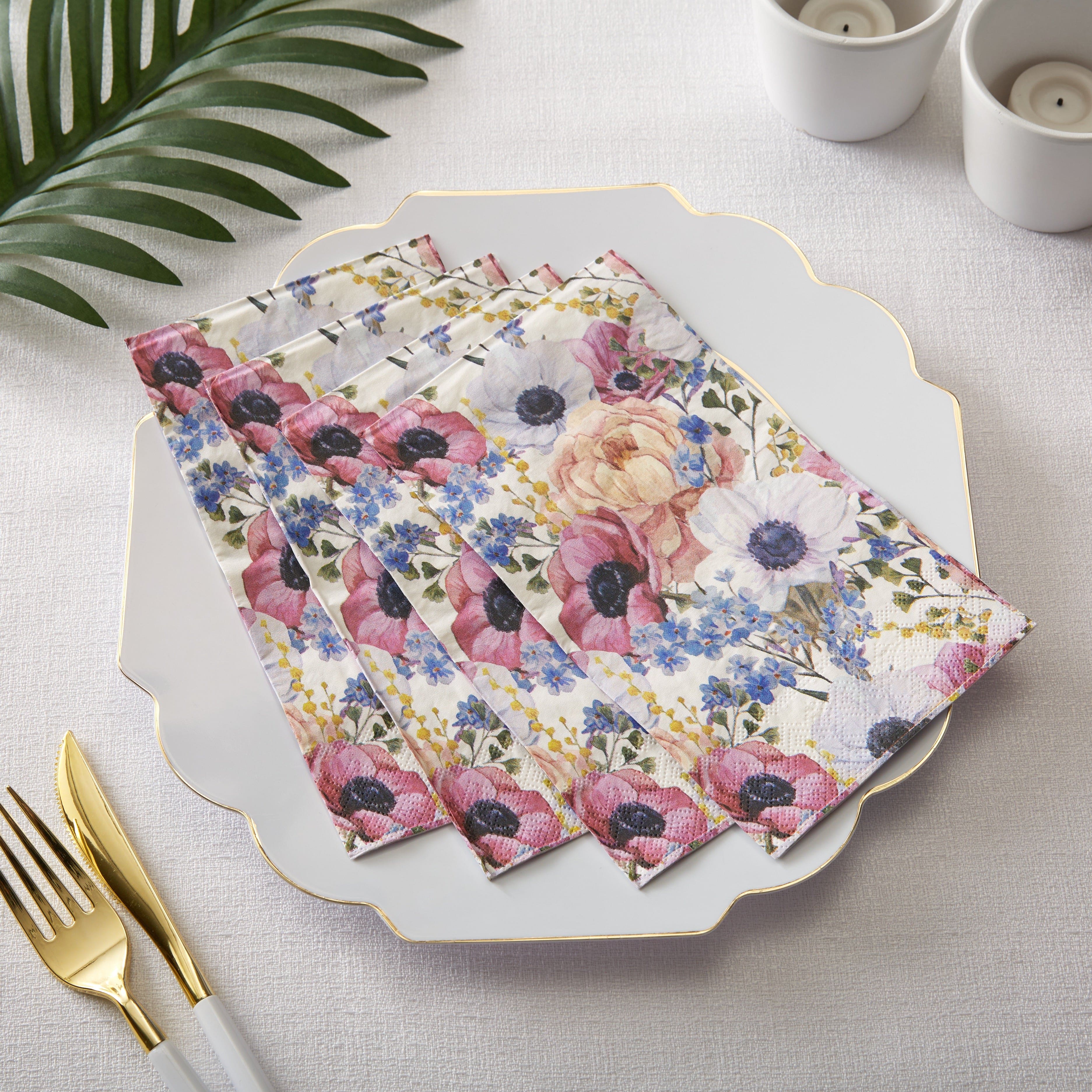 Disposable Paper Buffet Napkins 40 Pack - Floral Design for Parties, Weddings & Events | Elegant & Absorbent Dinner Napkins for Catering, Restaurants & Home Use