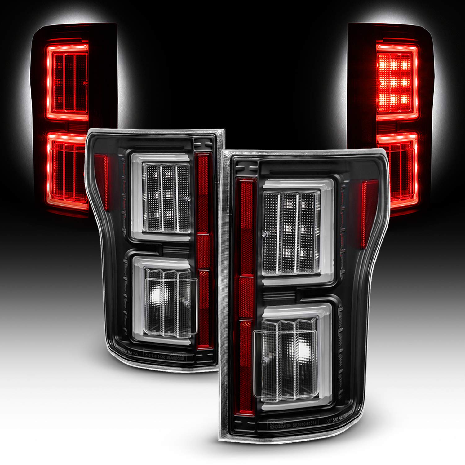 AKKON LED Tail Lights Brake Lights for 2015-2017 Ford F-150 - Black C-Tube Light Bar Pair (Left Driver & Right Passenger) - Upgrade Your Truck's Style & Night Visibility