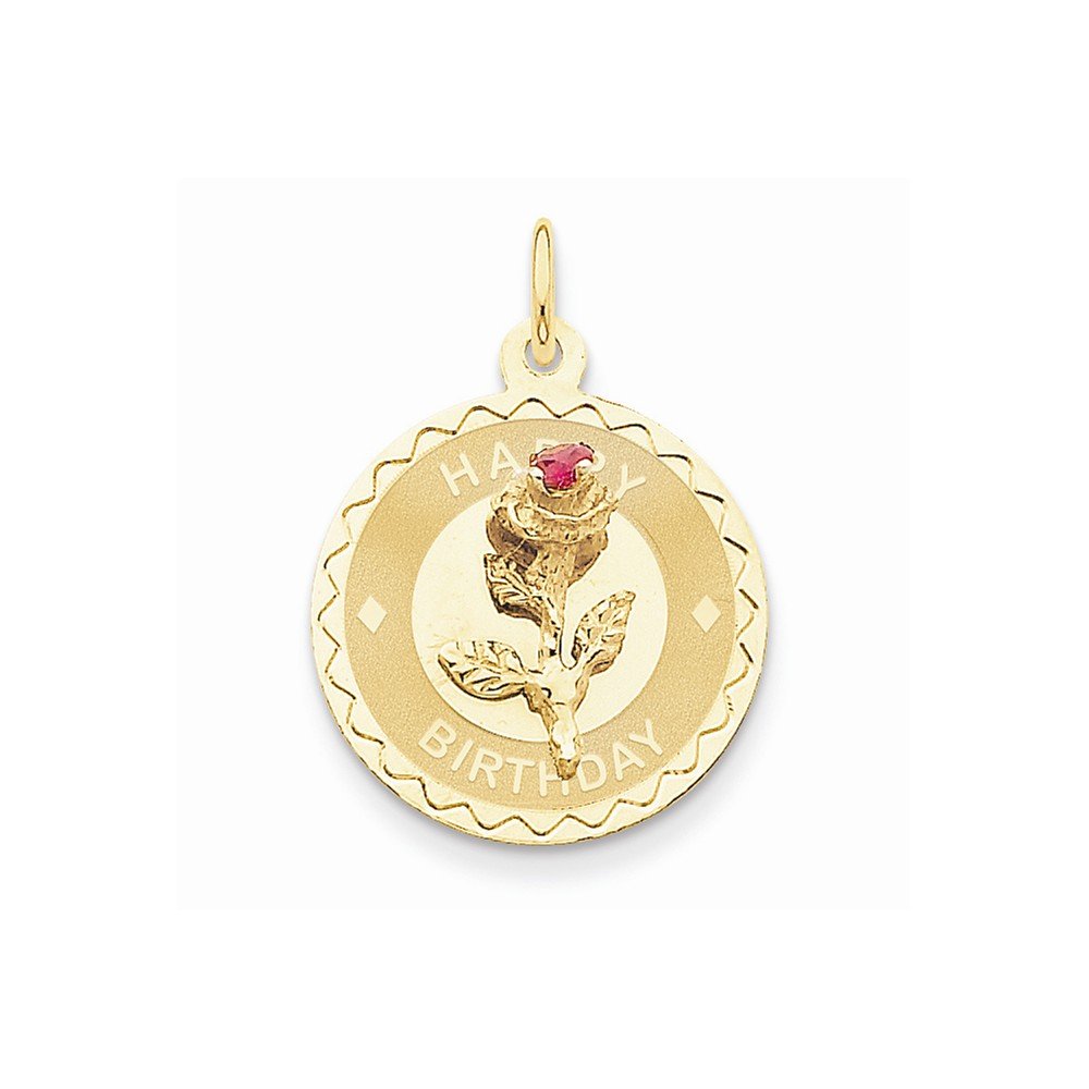 14K Gold Happy Birthday Disc Charm with Cubic Zirconia Flower - Elegant Jewelry Gift for Women, Birthday Party, Anniversary & Special Occasions