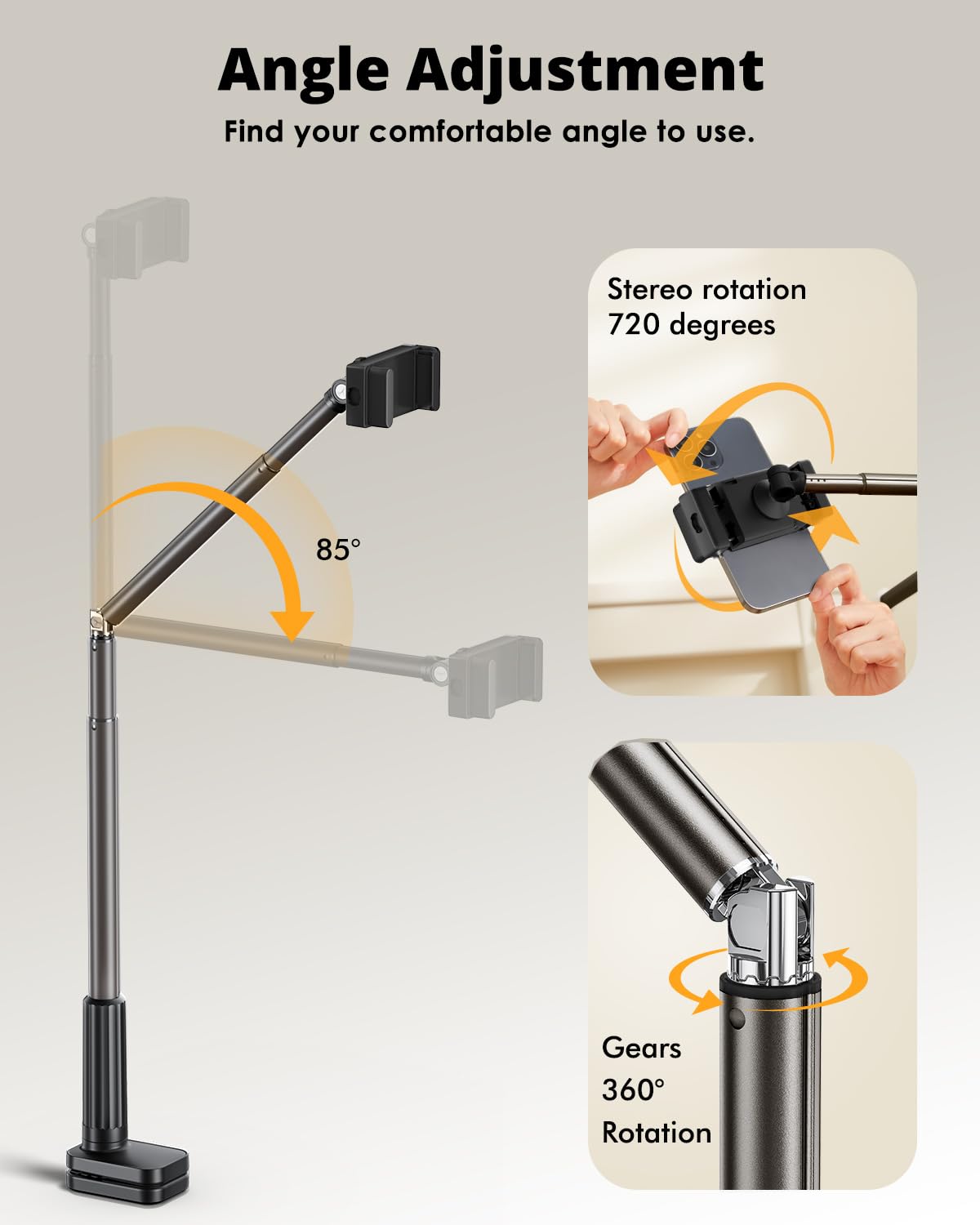 360° Rotating SupeDesk Tablet & Phone Holder for Bed - Adjustable Long Arm Clip Mount for 3.5-11