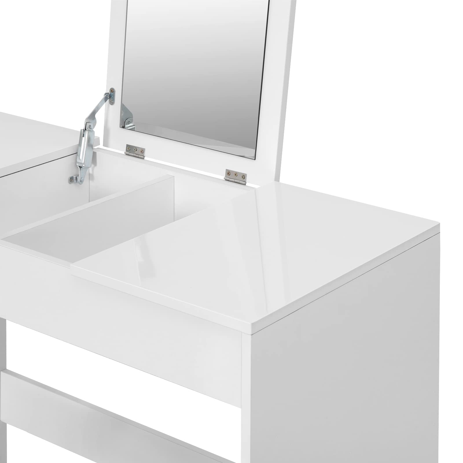 WOLTU Makeup Vanity Set with Stool & Mirror - Glossy Wood Dressing Table for Bedroom, White MB6047ws - Perfect for Home Beauty & Organizing