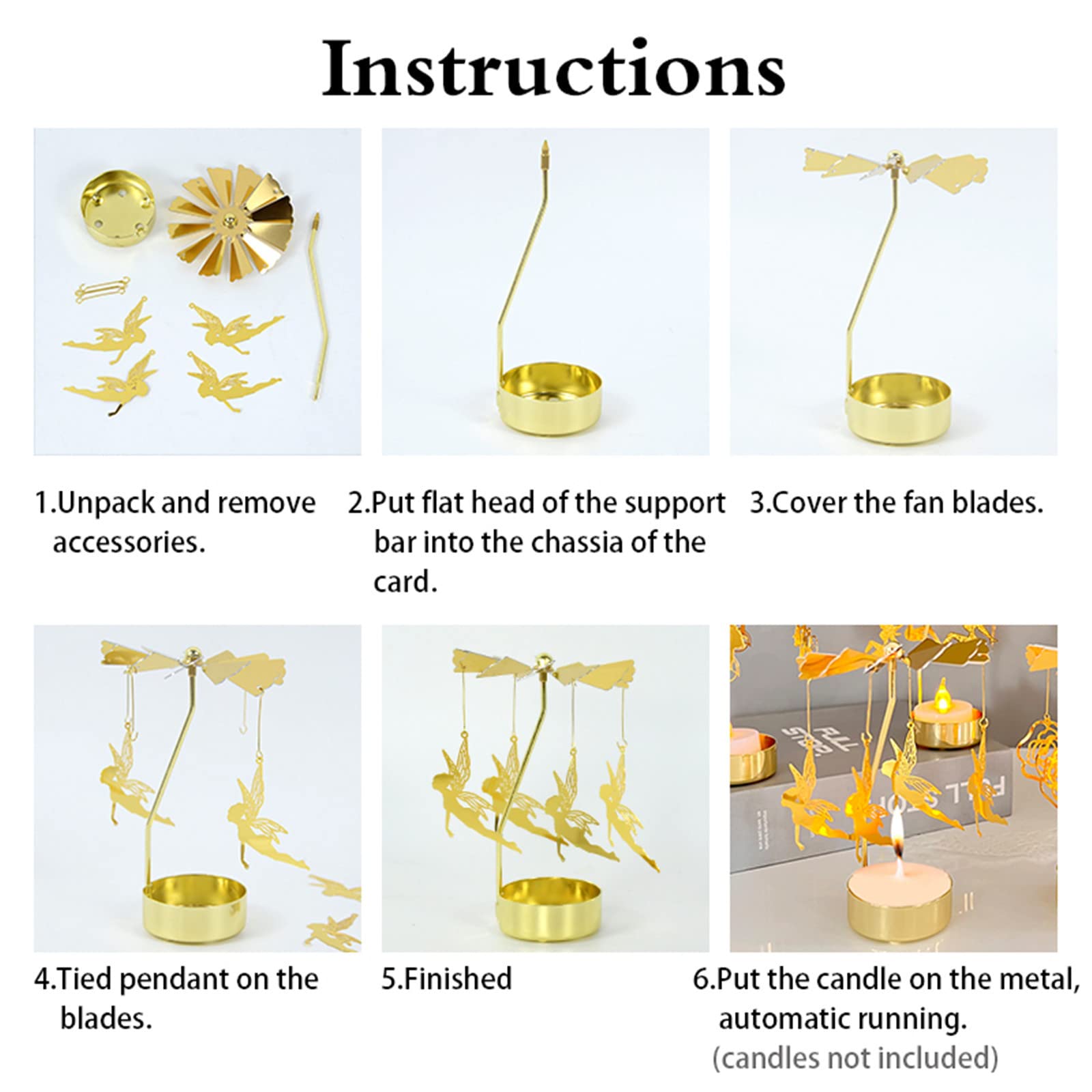Gold Rotating Metal Tealight Candle Holder - Moon Cat Design for Christmas, Valentine's Day, Wedding & Party Table Decor | Romantic Home Decor, Centerpiece for Dining Table, Holiday Gift Idea