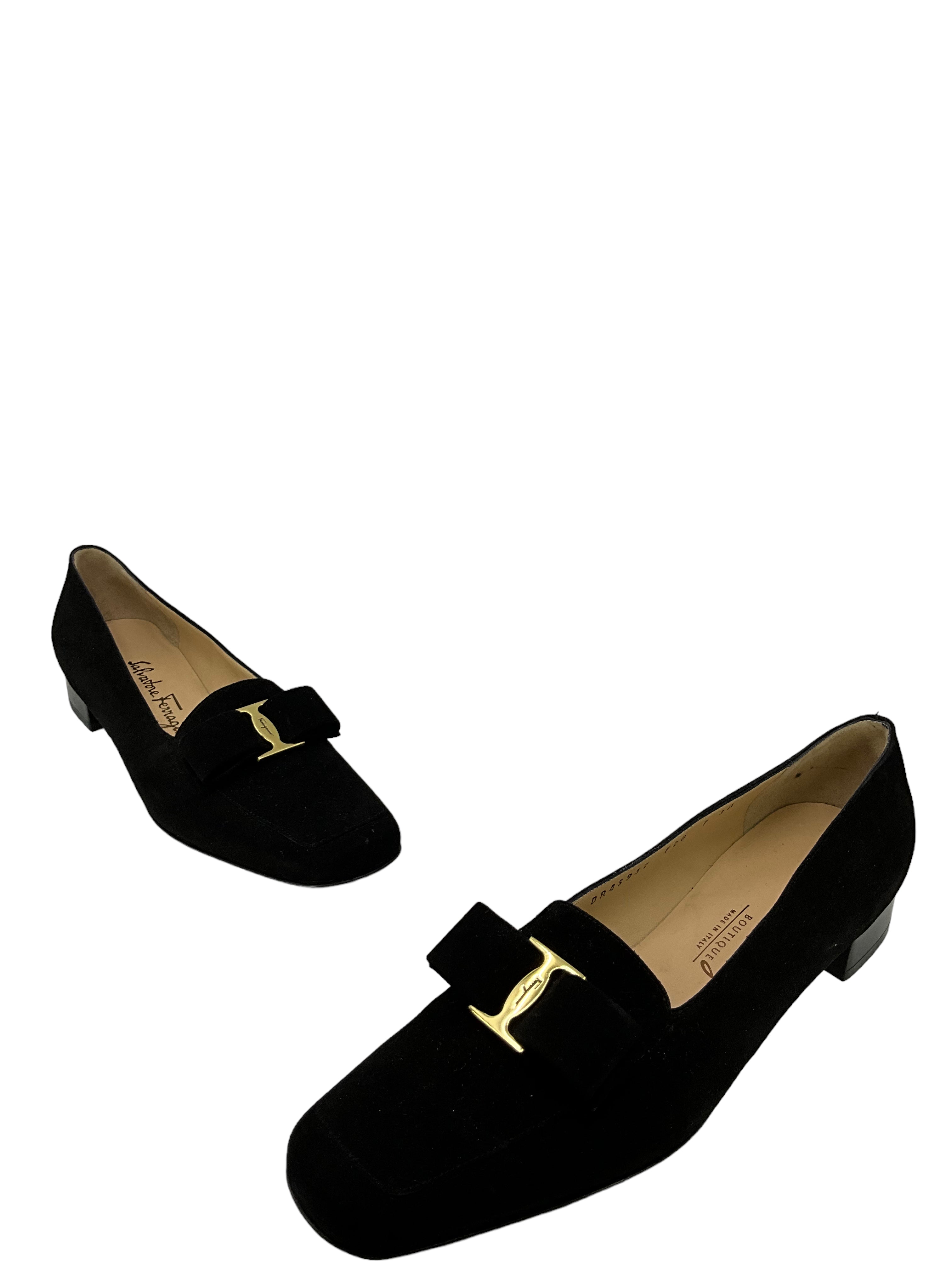 Salvatore Ferragamo Black Suede Loafers for Men Size 7 - Comfortable Slip-On Dress Shoes for Business, Office & Formal Occasions