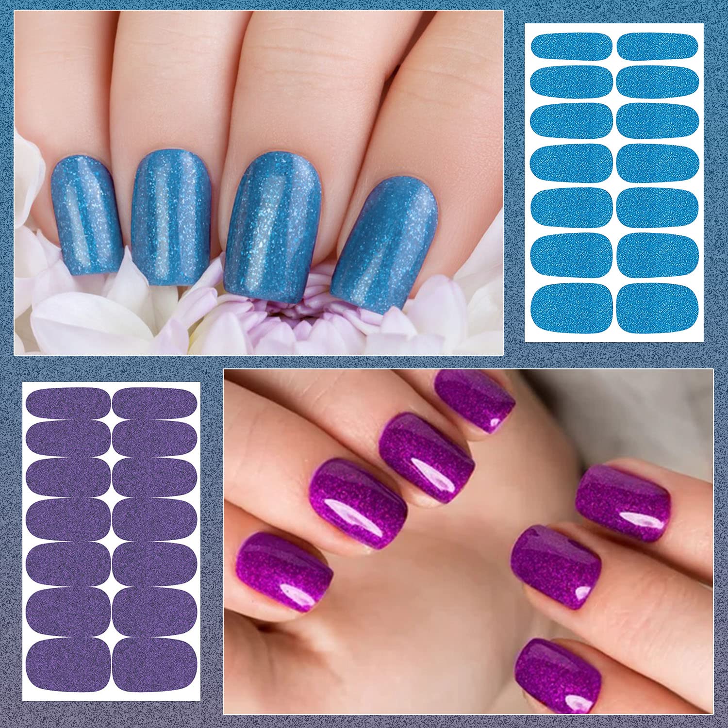 DANNEASY 16 Sheets Self-Adhesive Nail Polish Stickers - Full Nail Wraps Gel Strips for Women & Girls, Includes Nail File & Cuticle Stick (Glitter Series) | Perfect for DIY Manicures, Parties, Gifts & Special Occasions