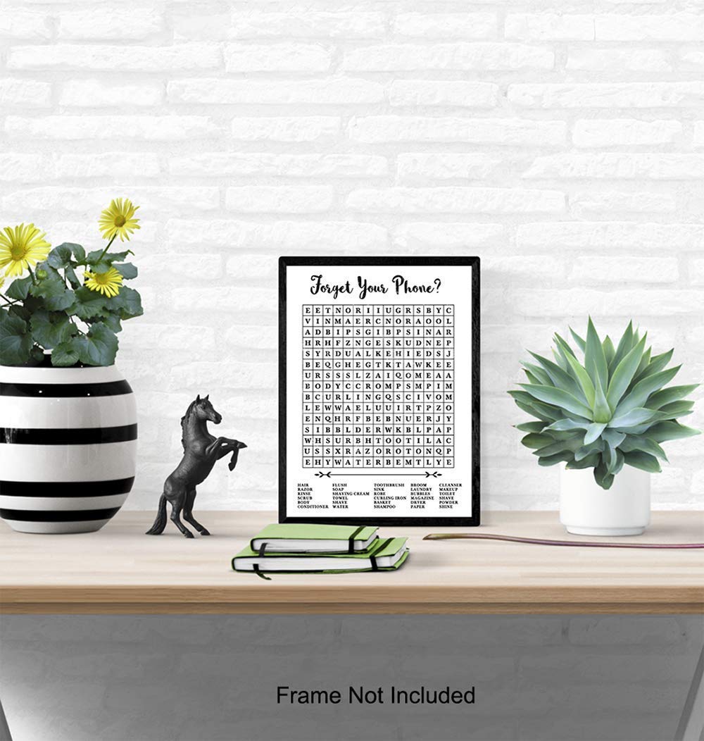 Funny Bathroom Sign - Forget Your Phone Wall Decor for Powder Rooms