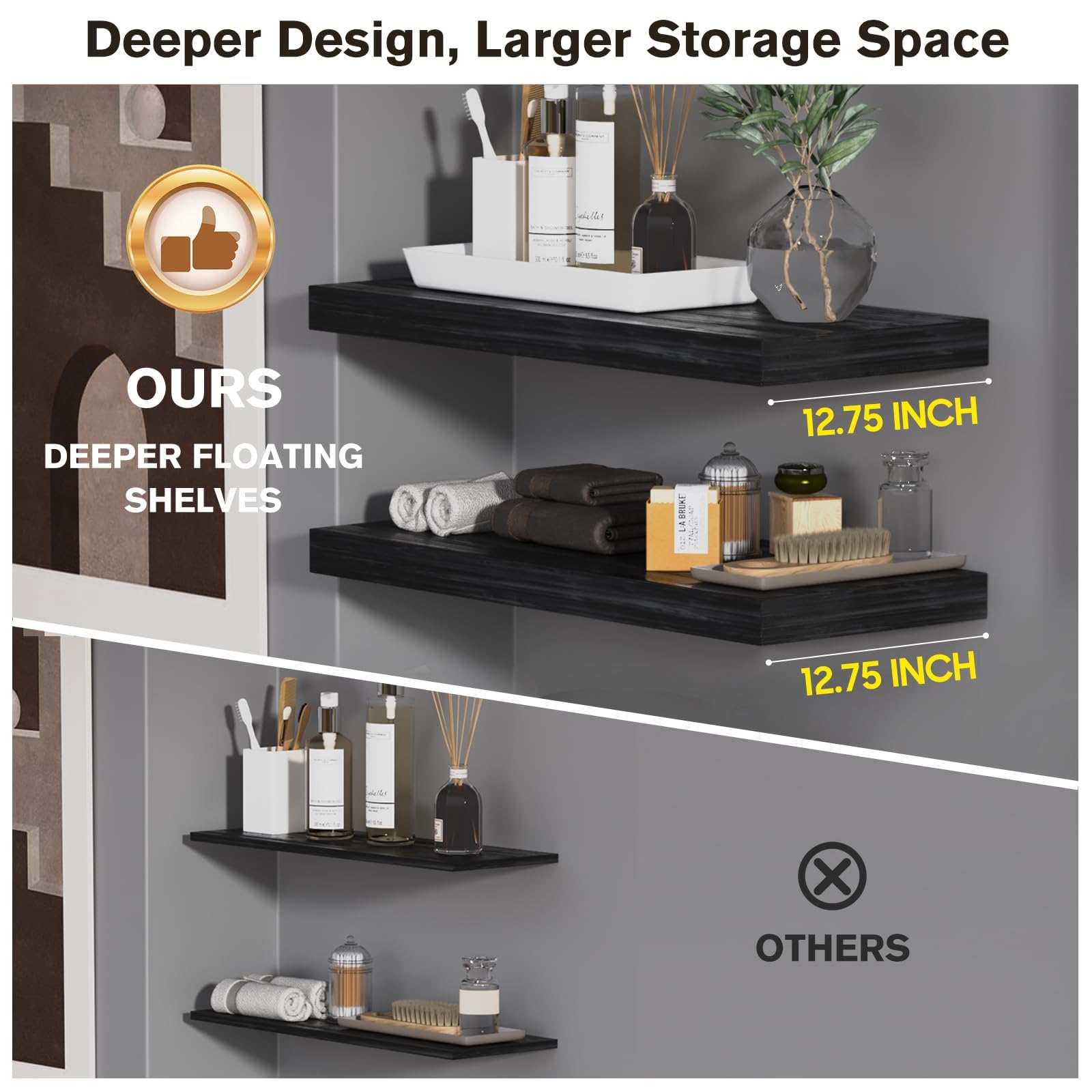 3-Pack Dark Wood Floating Shelves Set - 24