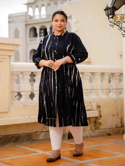 Stylish Plus Size Black Tie Dye Kurti for Women | Boho Chic Loose Fit Tunic Top | Perfect for Casual Wear, Festivals & Vacation Outfits
