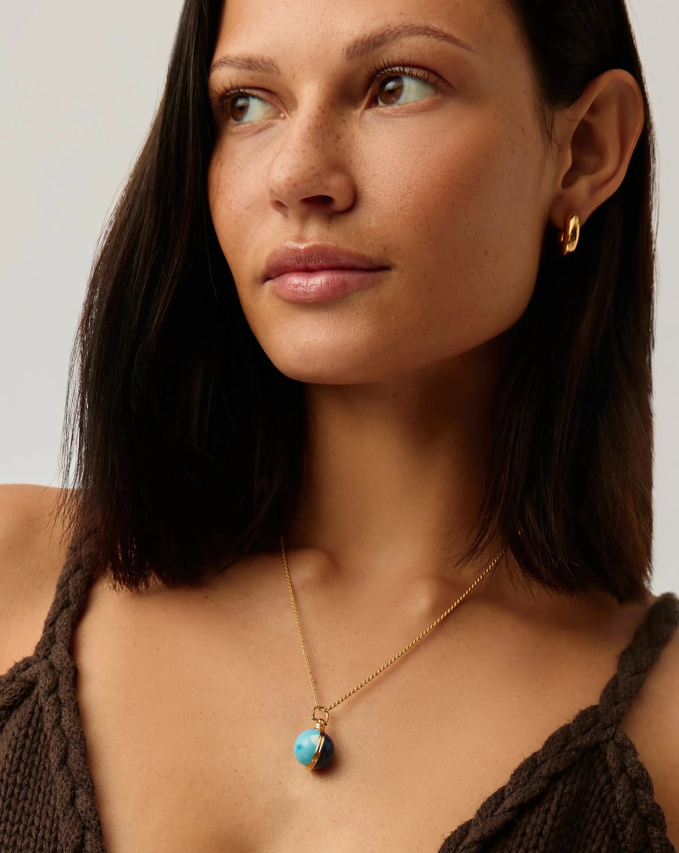 18K Gold Plated Sphere Gemstone Pendant Necklace with Lapis & Turquoise - Elegant Jewelry Gift for Women, Perfect for Parties, Weddings & Everyday Wear