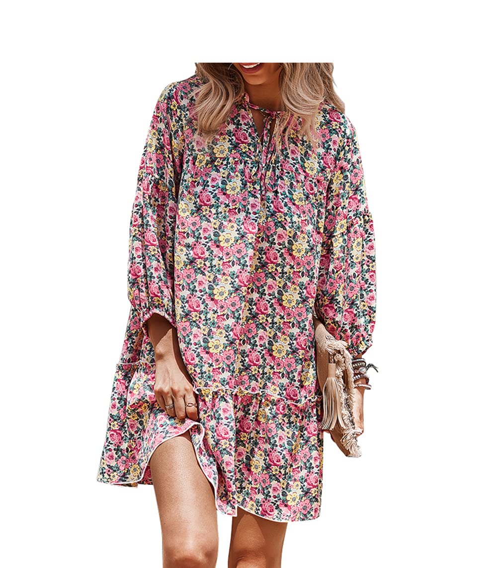 Women's Long Sleeve Boho Floral Dress - V Neck Casual Flowy Maxi Dress for Beach, Vacation & Everyday Wear | Plus Size Options Available