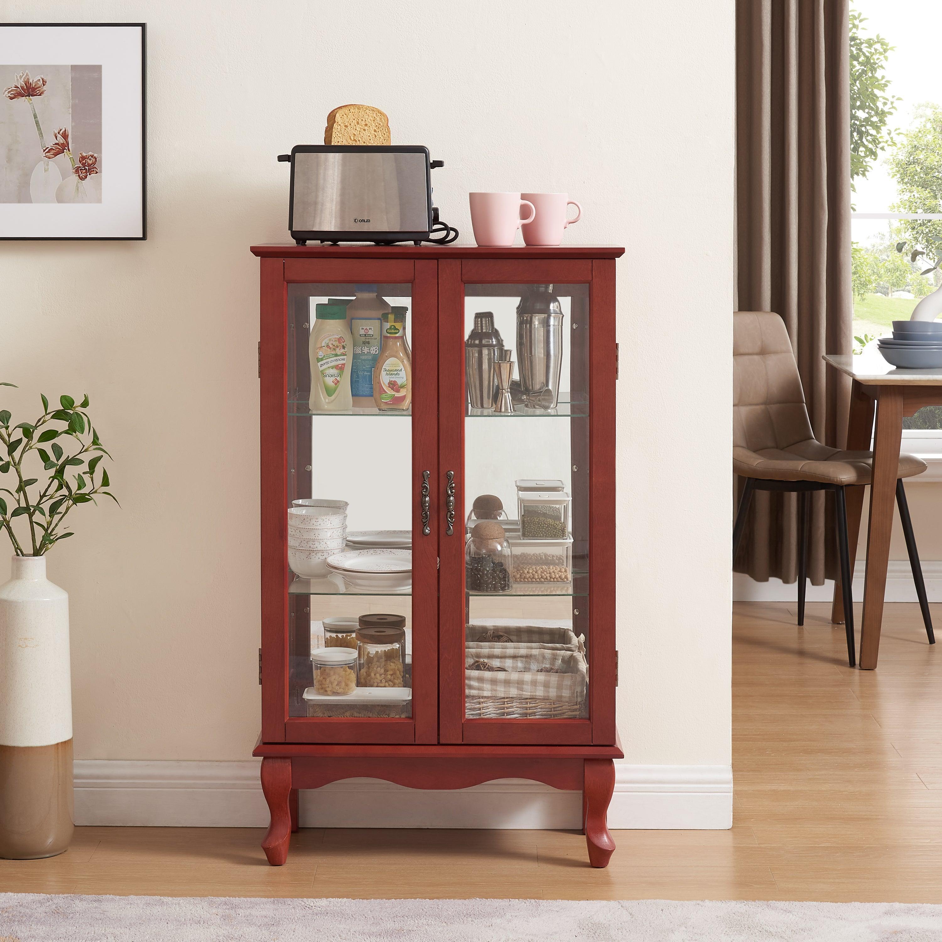 2 Door Curio Cabinet with Tempered Glass & Mirrored Back - LED Lighted Display Case for Living Room, Dining Room, Office - Showcase Collectibles, China, or Decor Items