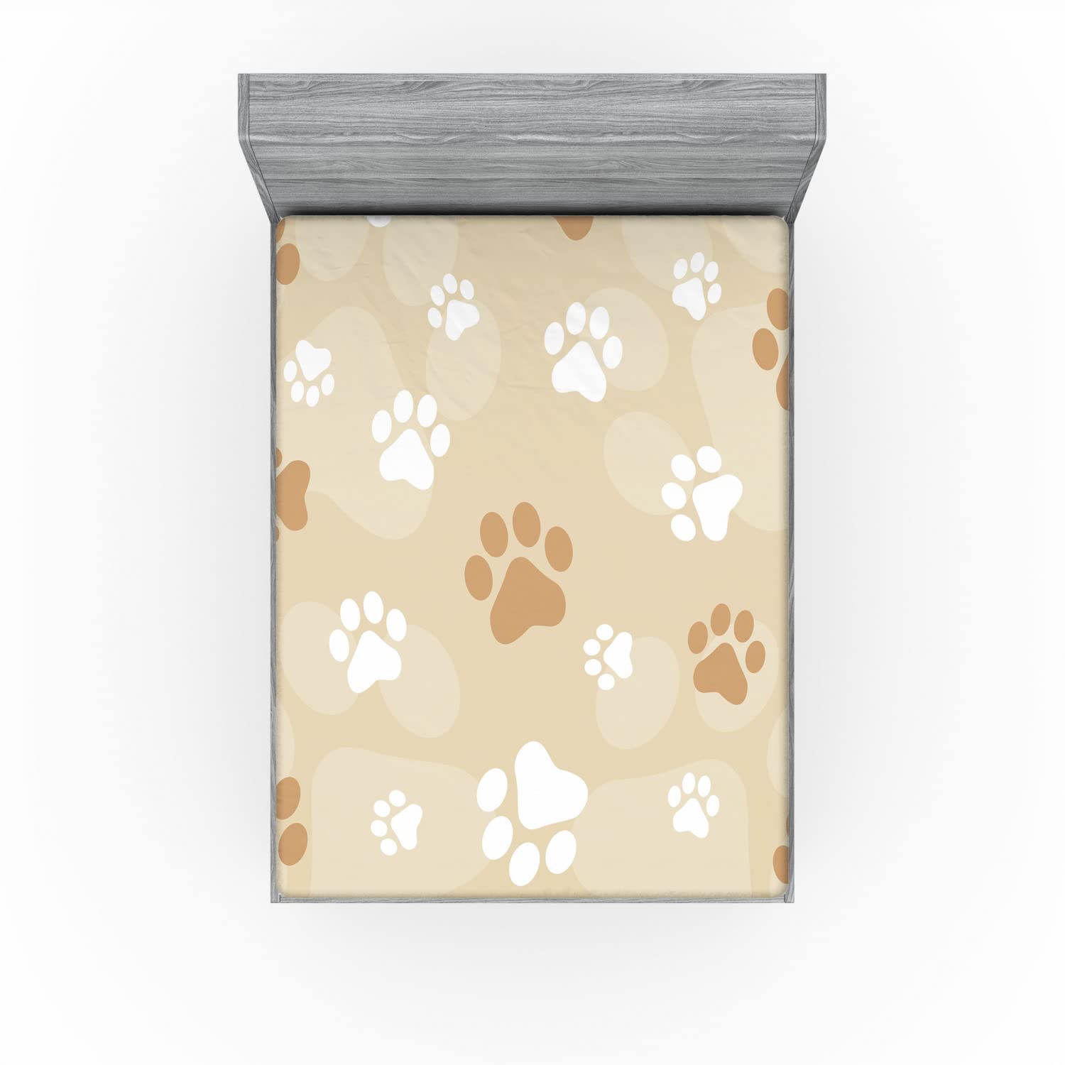 Ambesonne Dog Paws Fitted Sheet - Full Size Pet-Friendly Bed Cover for Comfortable Sleep