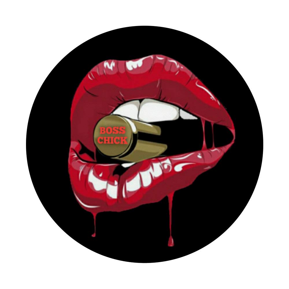 Boss Chick Lips Biting Bullet PopSocket Stand - Swappable Phone Grip for iPhone, Samsung & Tablets - Perfect for Selfies, Video Calls & Secure Phone Handling
