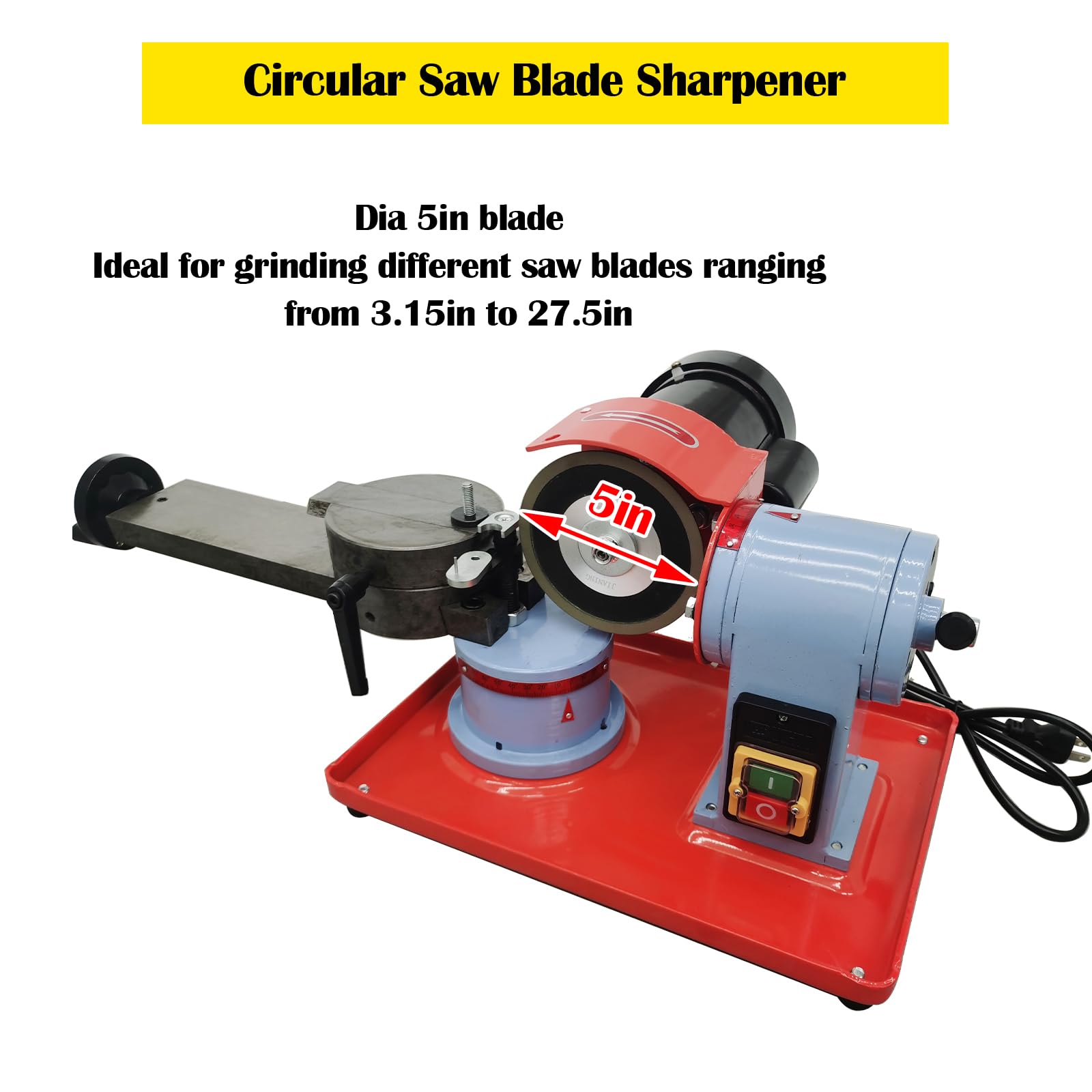 INTBUYING 110V 250W Circular Saw Blade Sharpener with 6 Saw Centerings & 5in Grinding Wheel - Carbide Tipped Saw Blade Grinder Machine for Woodworking & DIY Projects - Perfect for Sharpening Rotary Angle Saw Blades in Home Workshops & Professional Job Sites
