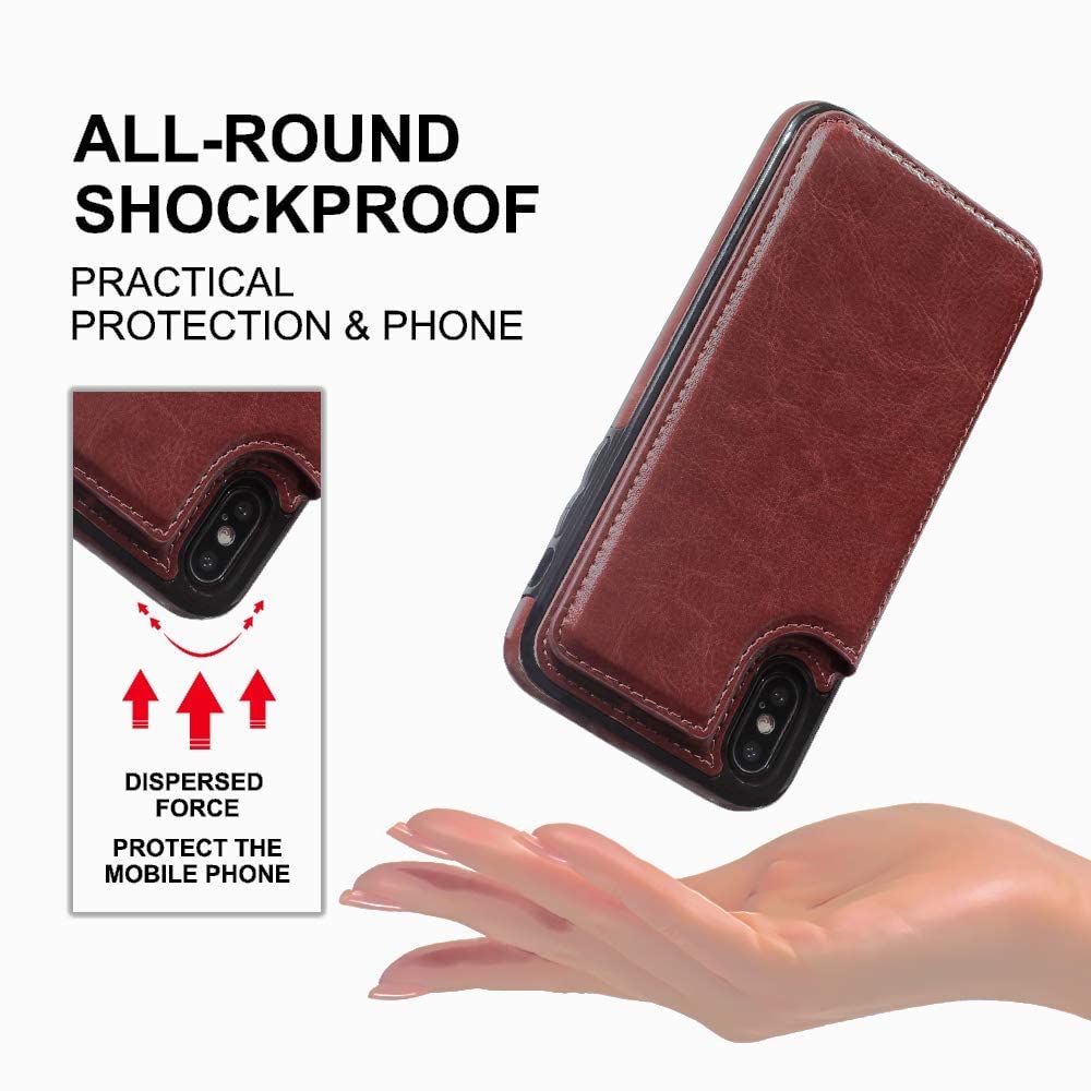 Premium Leather Wallet Case for iPhone X/XS - Card Holder & Protective Cover with RFID Blocking (5.8 Inch, Brown) | Perfect for Business Travel, Daily Commute & Hands-Free Shopping