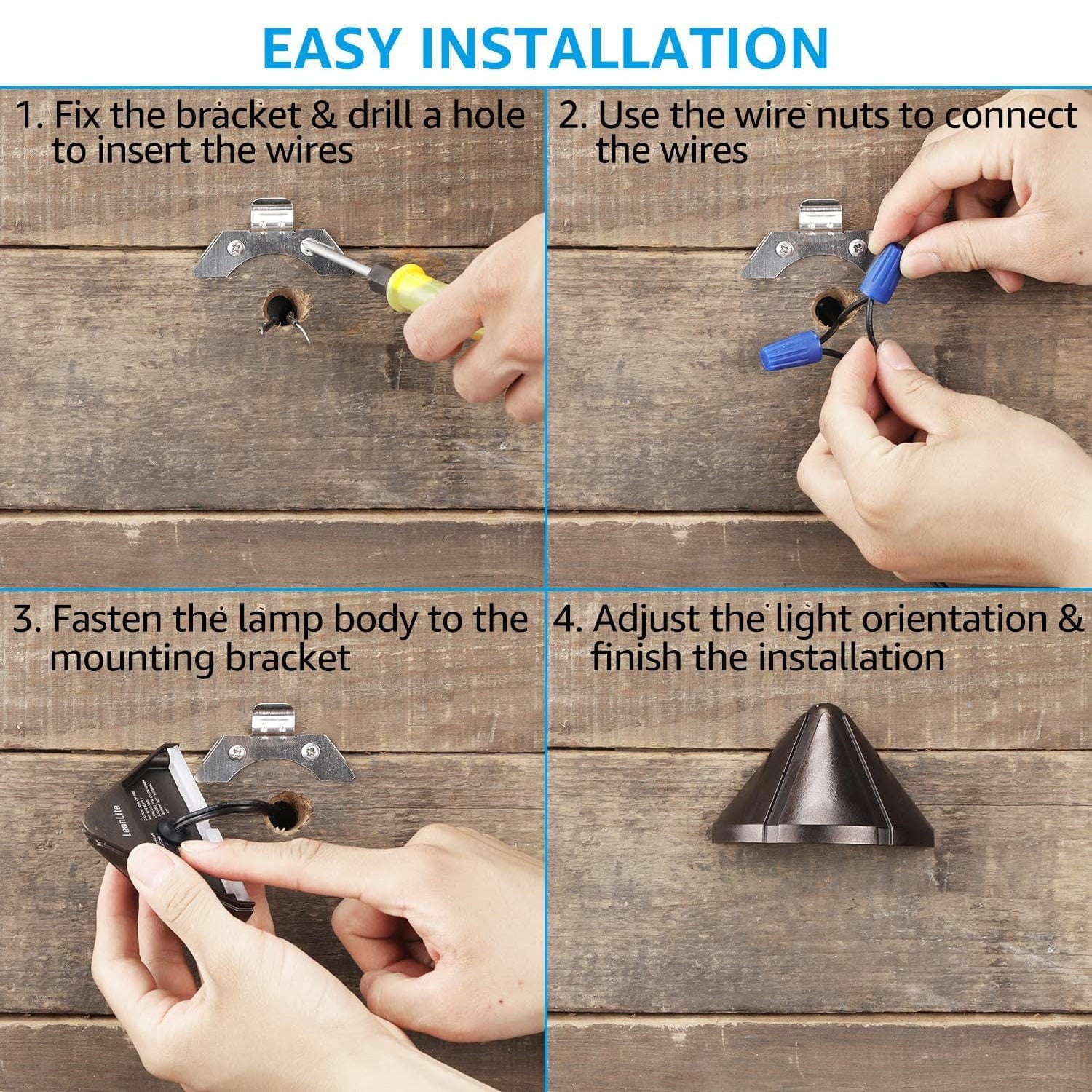 4 Pack 5W Low Voltage Integrated LED Outdoor Fence Deck Downlights - 12V LED Step & Patio Landscape Lighting for Garden, Pathway, and Staircase Illumination