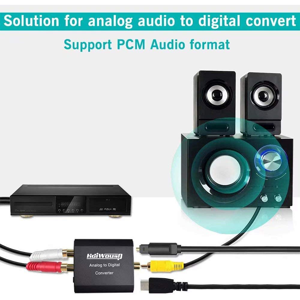 HDMIWOUSP Analog to Digital Audio Converter - RCA/3.5mm to Coaxial/Optical SPDIF Adapter | Aluminum Build for PS4, Xbox, HDTV, DVD & Headphones | Perfect for Home Theater & Gaming Setups