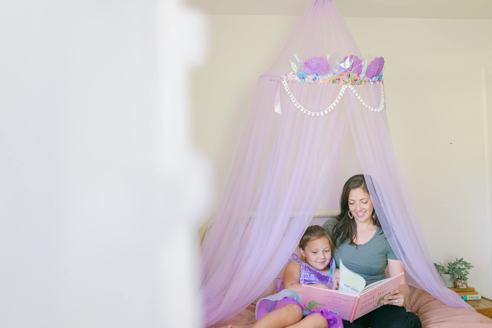 Mermaid Princess Bed Canopy for Girls - Kids Mermaid Themed Bed Netting - Hanging Reading Nook Canopy for Girls' Room - Queen Size Bed Canopy with Free E-Book | Perfect for Bedroom Decor, Playtime & Cozy Reading Space