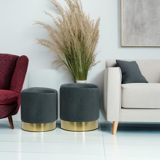Round Velvet Storage Ottoman Set of 2 - Modern Circle Footrest with Hidden Storage for Living Room, Bedroom & Dorm - Multi-Functional Accent Chair for Extra Seating and Home Organization