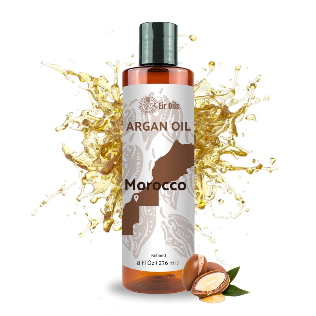 Pure Moroccan Argan Oil for Hair & Skin - 100% Organic Cold Pressed Argan Oil for Hair Growth, Face Moisturizer & Skin Care - 8oz - Ideal for Dry Hair, Split Ends, Wrinkles & Nourishing Skin