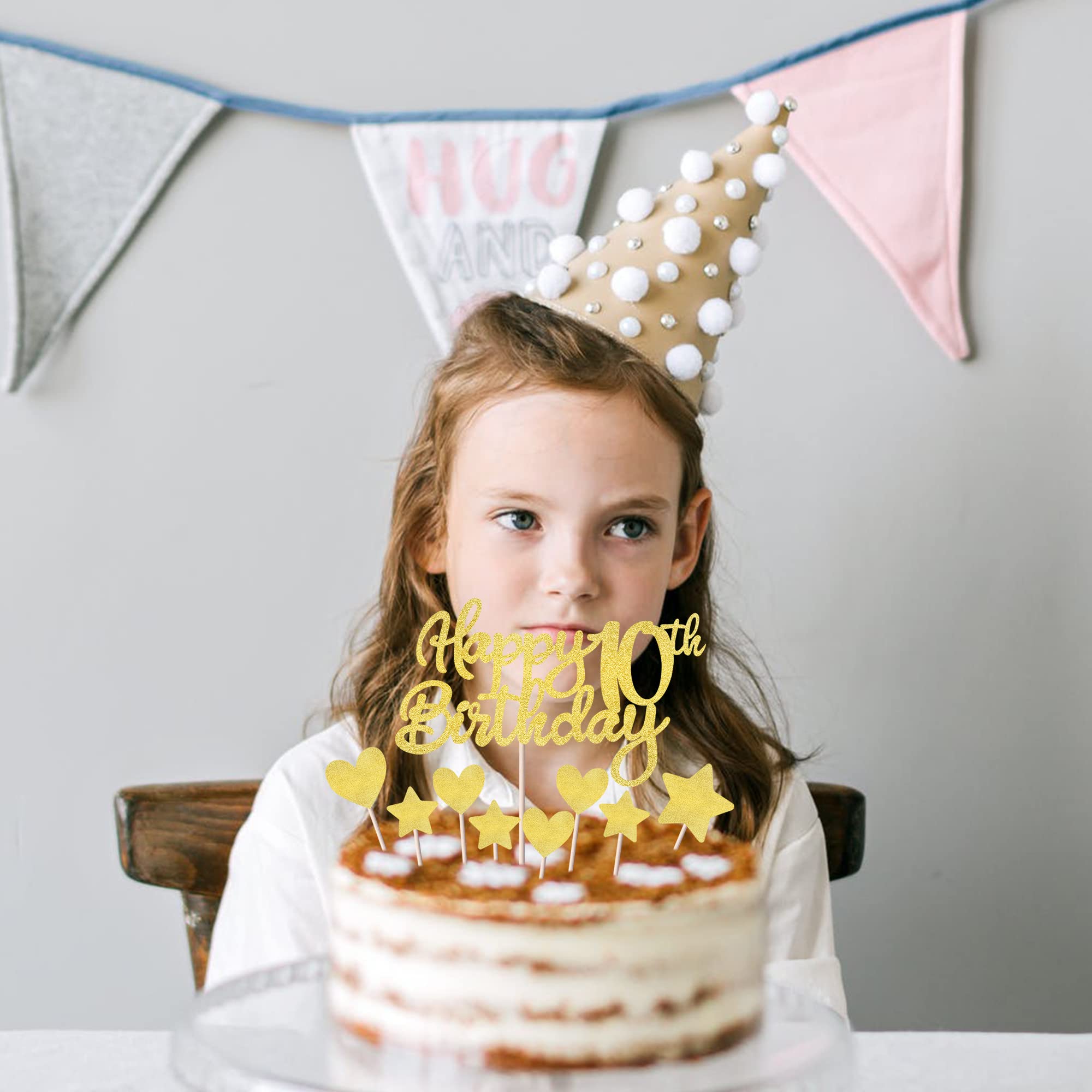 Rsstarxi 9 Pack Happy 10th Birthday Cake Topper Set - Glitter Heart & Star Cupcake Toppers for 10th Birthday Party Decorations | Cheers to 10 Years Old | Perfect for Birthday Cakes, Cupcakes & Anniversary Celebrations