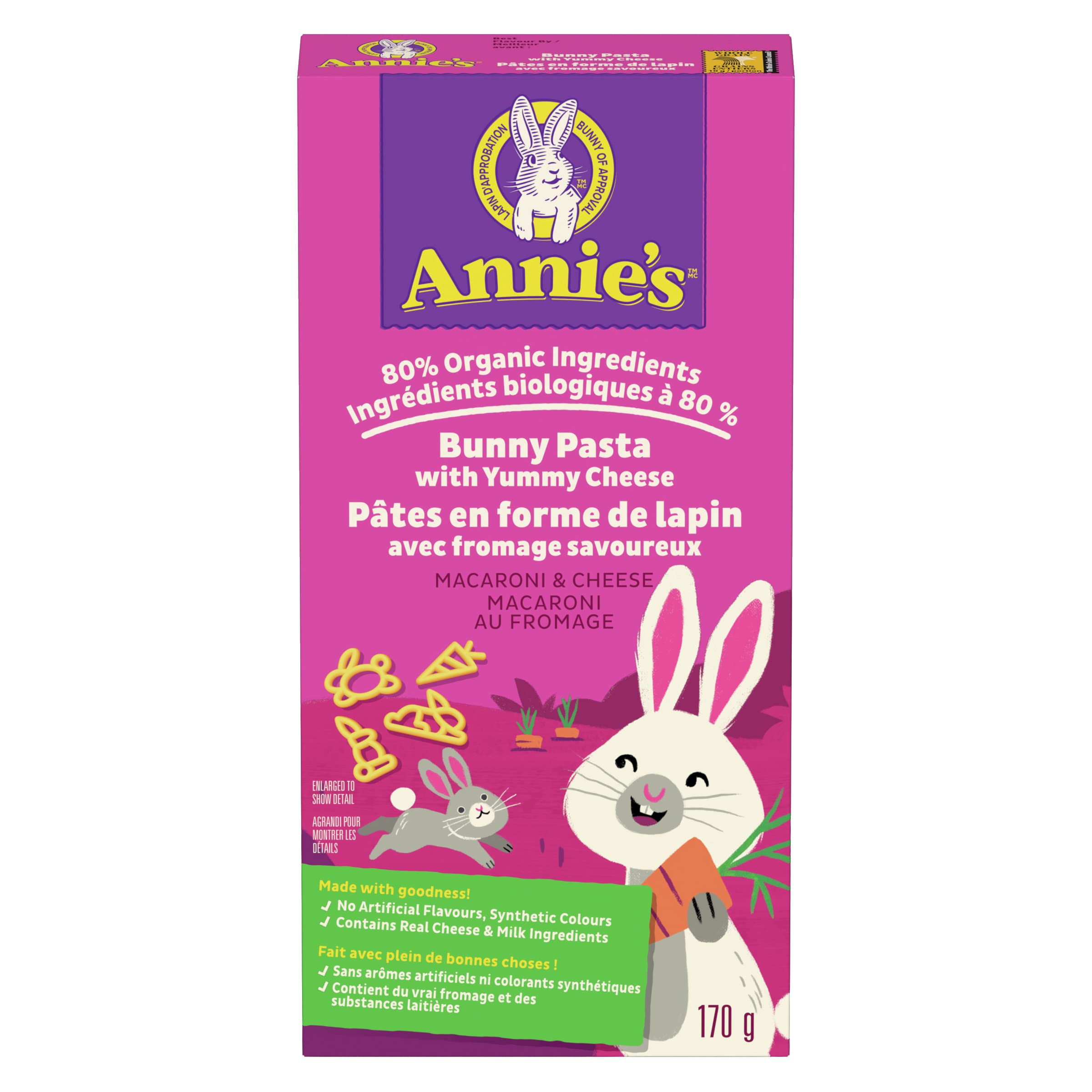 Organic Annie's Mac and Cheese Bunny Pasta - No Artificial Flavors or Colors, Real Cheese & Milk, 80% Organic (170g) - Perfect for Kids' Lunches, Quick Family Dinners & Healthy Snacks