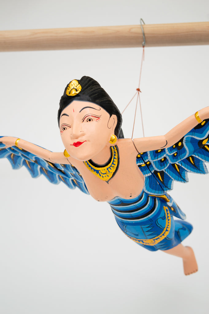 Blue Dewi Sri Goddess Flying Angel Hand Painted Sculpture - Handcrafted Hindu Statue for Home Altar, Yoga Studio Decor & Spiritual Gift
