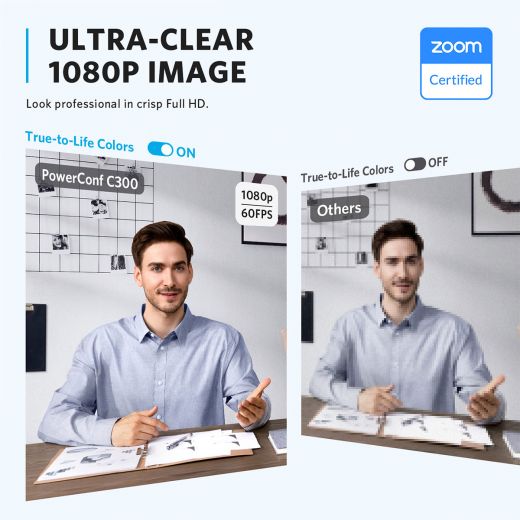Anker PowerConf C300 1080p Webcam with Noise Reduction & Auto Light Correction - Perfect for Zoom Meetings, Online Classes & Video Conferencing