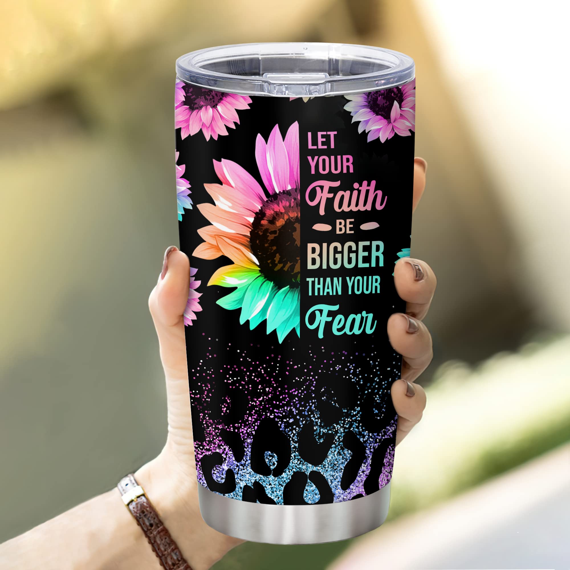 Personalized Sunflower Stainless Steel Tumbler 20oz with Lid - Custom Name Floral Gift for Women - Birthday, Christmas Present for Sunflower Lovers - Perfect for Office, Travel & Outdoor Activities