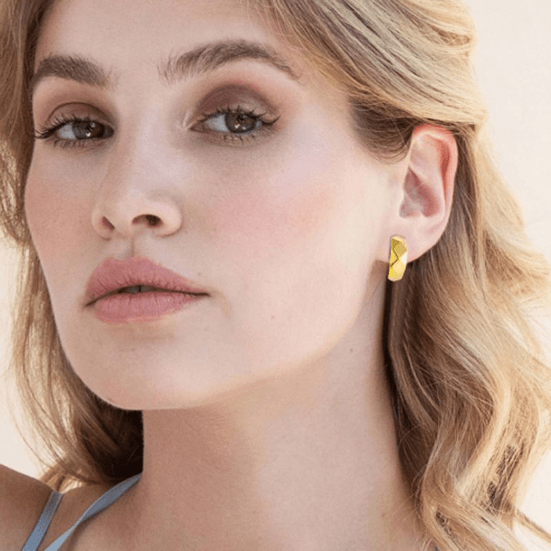 Golden Sparkling Stud Earrings for Women - 14K Gold Plated Cubic Zirconia Earrings - Perfect for Parties, Weddings & Everyday Wear