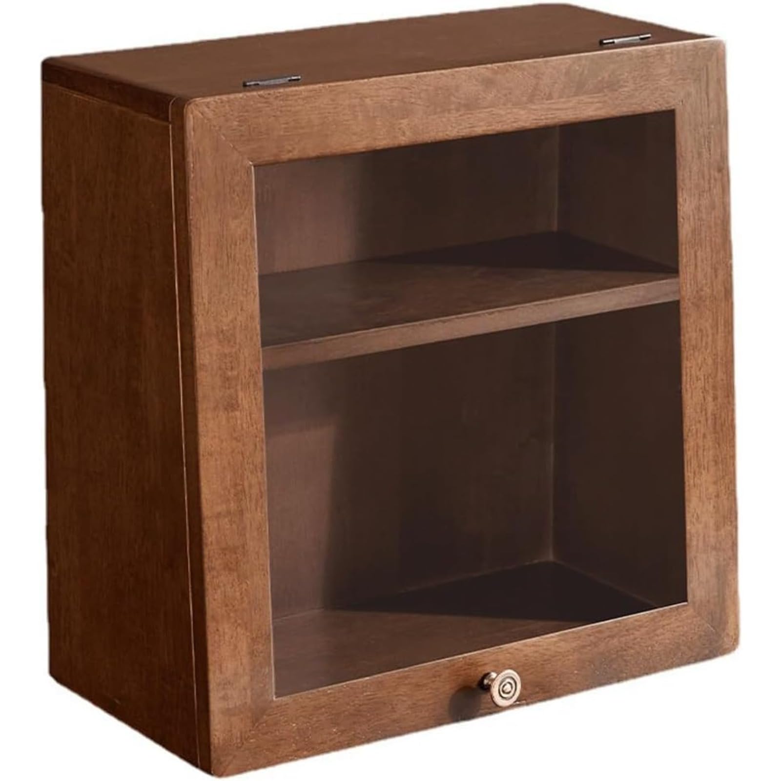 2-Tier Walnut Wood Countertop Cabinet - Kitchen Pantry Storage Organizer for Mugs, Bread & Food with Clear Glass Window | Perfect for Small Kitchen, Dining Room & Coffee Station Organization