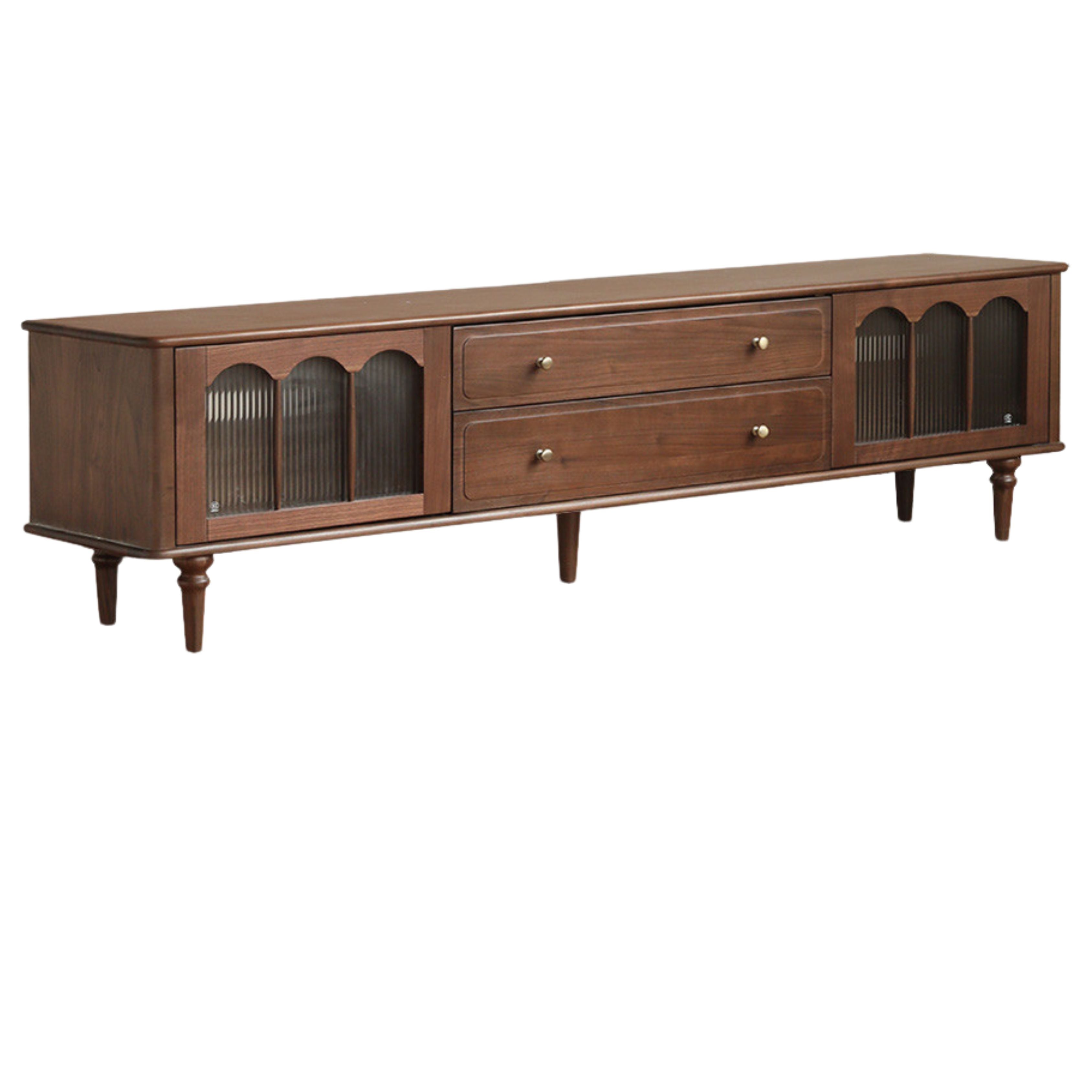 Solid Black Walnut Wood Retro TV Stand - Vintage American Style TV Cabinet for Living Room, Bedroom & Home Theater