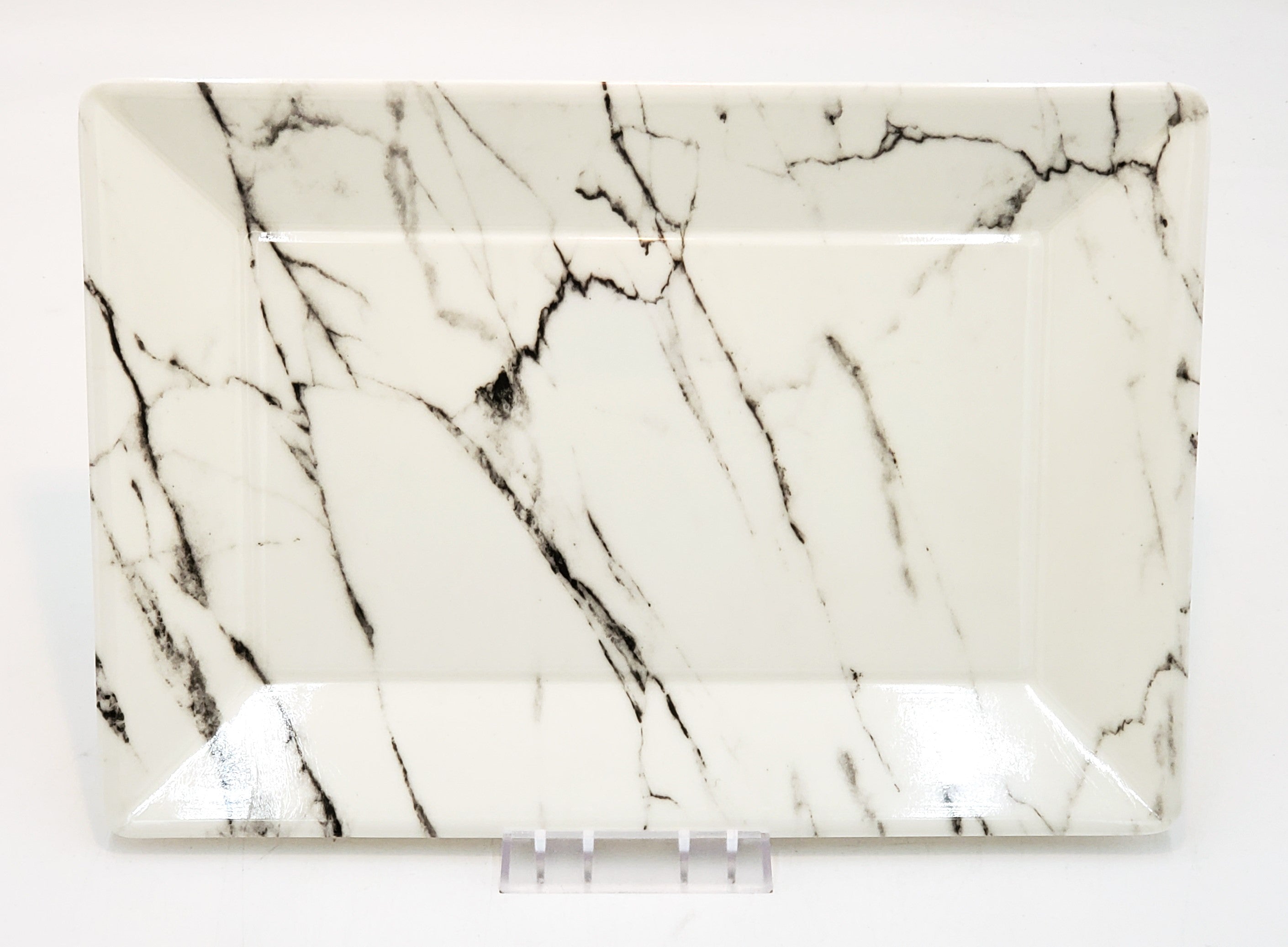 12x8 Inch Melamine Platter - Marble & Silver Design - Perfect for Serving Appetizers, Desserts, and Party Snacks
