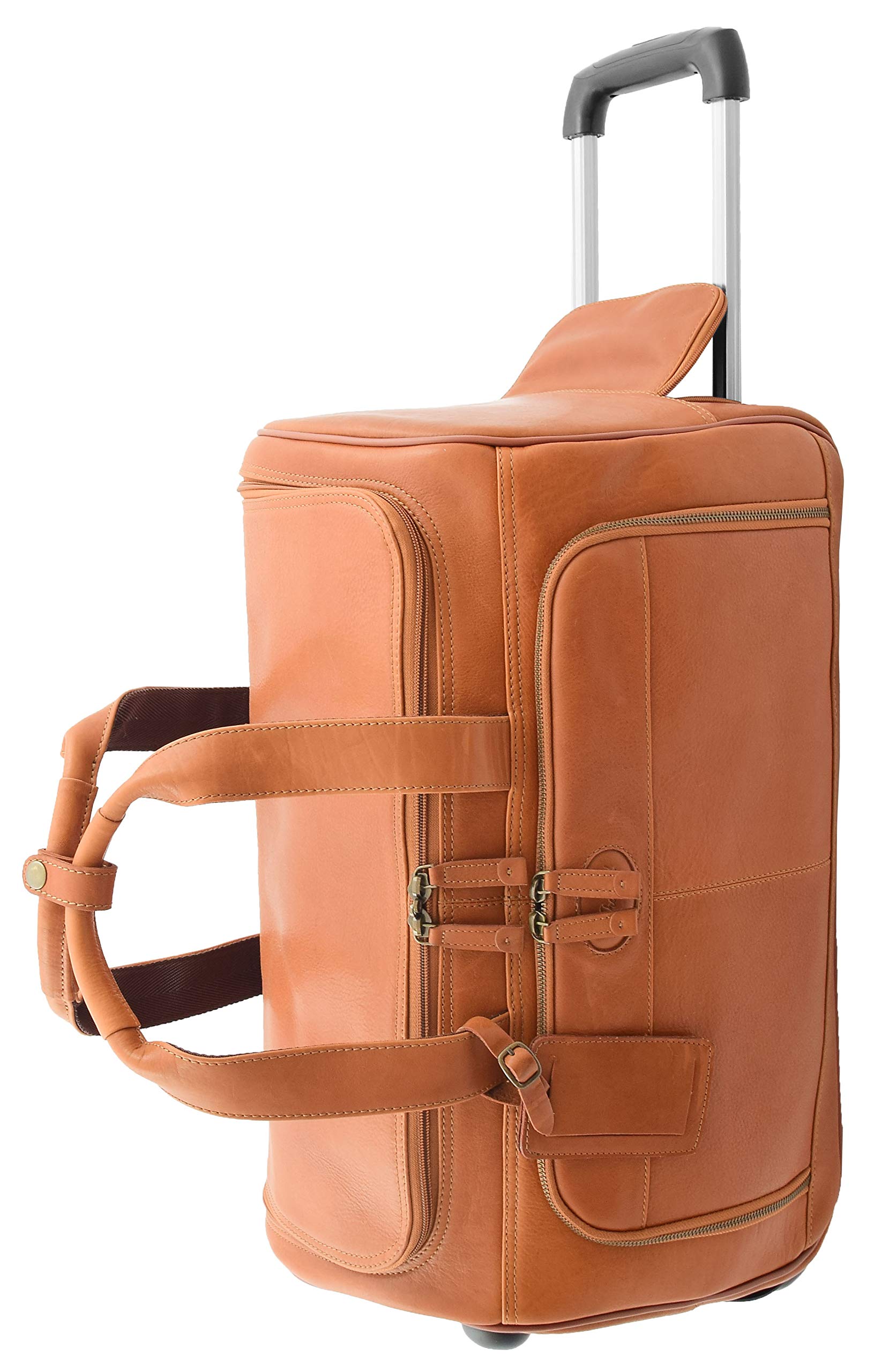 Premium Genuine Tan Leather Wheeled Travel Duffle Bag with Telescopic Handle - Ozwald Collection (Large, Tan) - Perfect for Business Trips, Weekend Getaways & Air Travel Luggage