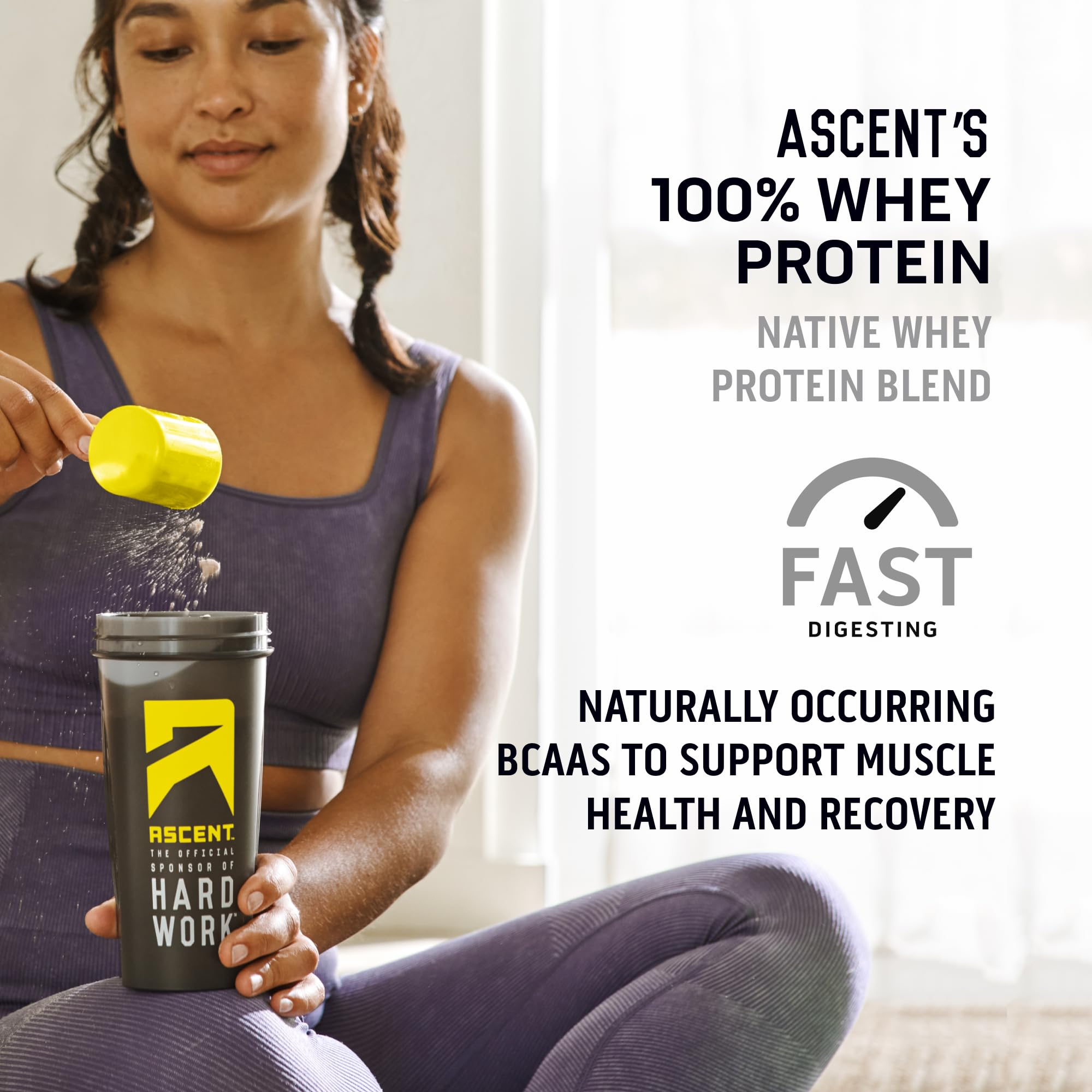Ascent 100% Whey Protein Powder - Unflavored Whey Protein Isolate for Post Workout Recovery, 5.5g BCAA & 2.6g Leucine, Gluten Free with No Artificial Flavors or Sweeteners, 2 lb - Ideal for Muscle Growth, Weight Loss & Fitness Enthusiasts