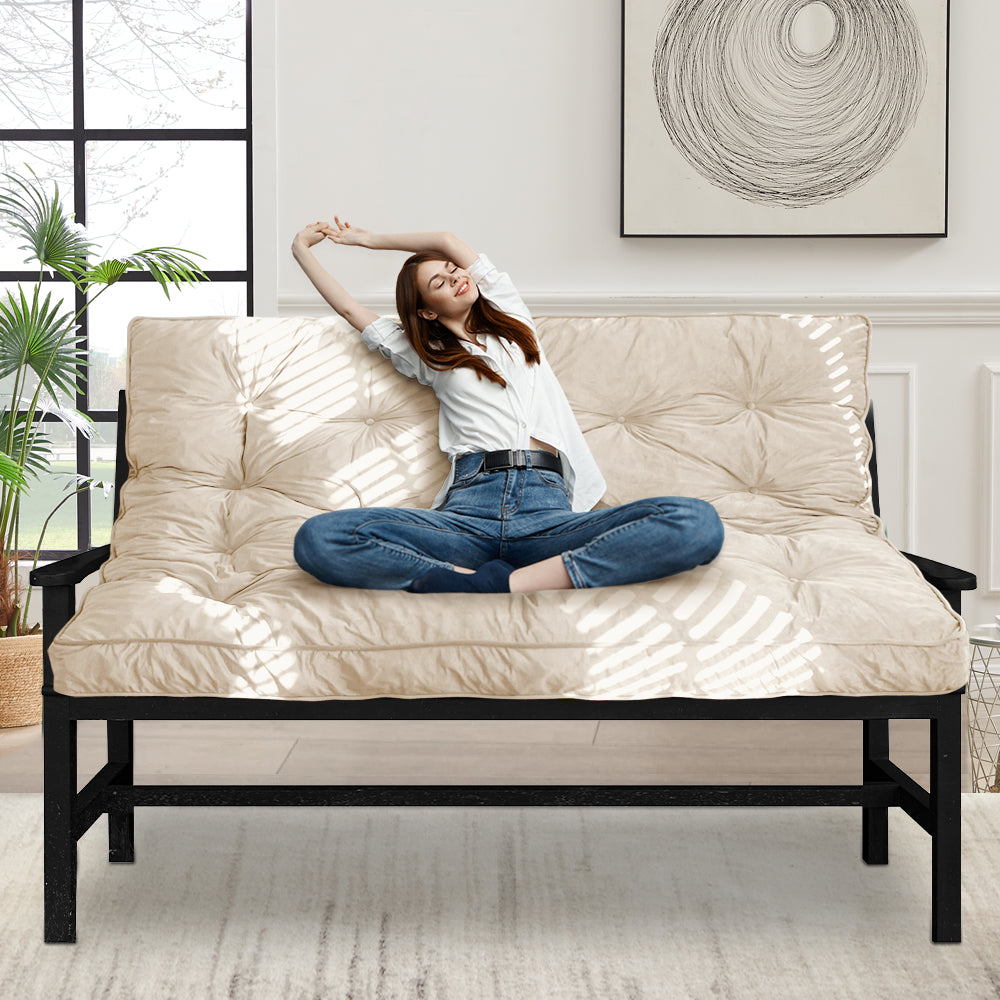 MAXYOYO 6-Inch Thick Velvet Futon Mattress for Sofa Couch Bed - Beige | Comfortable Sleeping & Lounging for Adults | Perfect for Guest Rooms, Small Apartments & Dorm Rooms