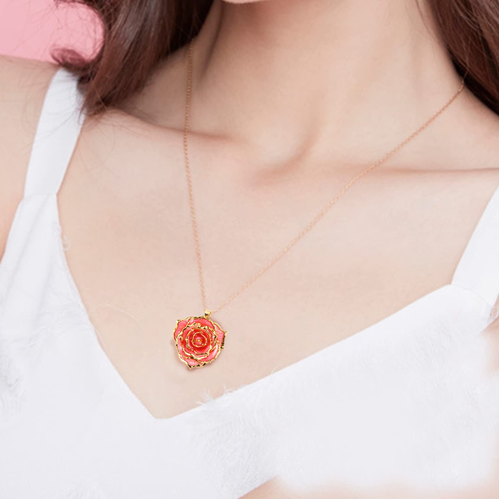 24K Gold Dipped Rose Pendant Necklace for Women - Real Preserved Rose Jewelry Gift for Mom, Wife, Girlfriend | Perfect for Mother's Day, Anniversary, Birthday & Christmas | Elegant Valentine's Day & Special Occasion Present