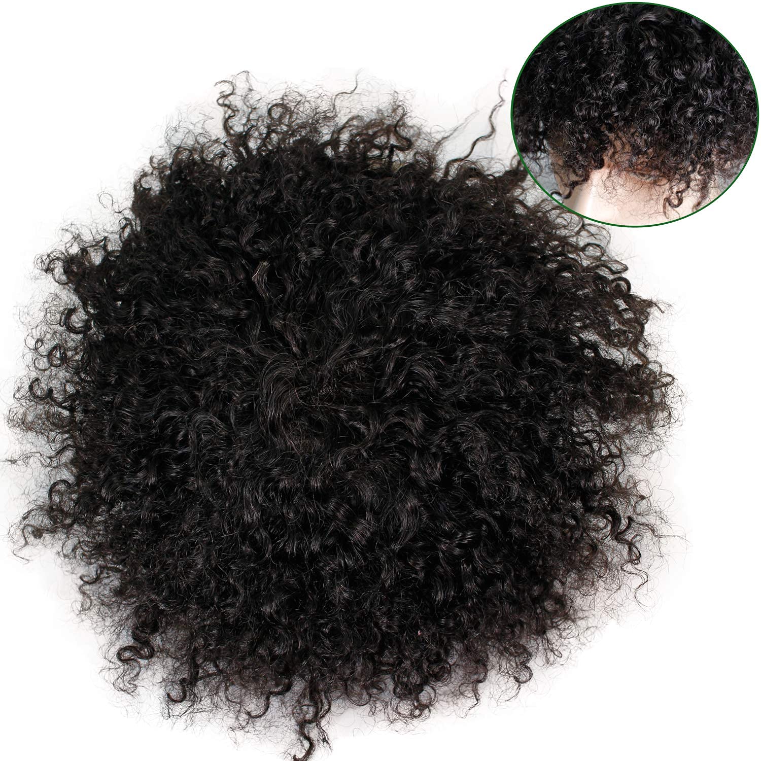 Premium European Human Hair Toupee for Men - Mono Lace with PU Perimeter Curly Wig Replacement System (Natural Black, 9