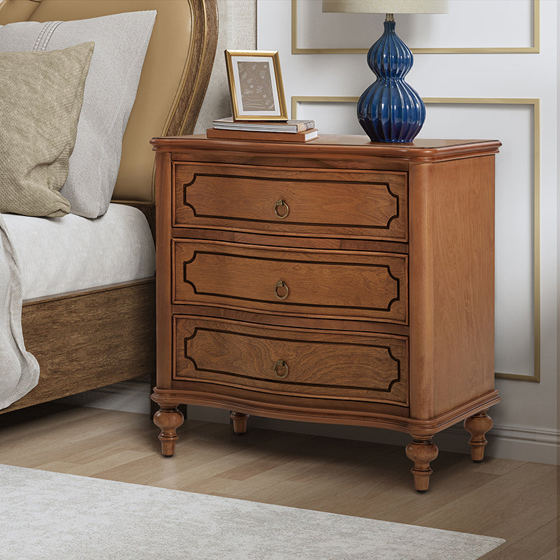 Bernhard 3 Drawer Traditional Nightstand with USB Outlets - Solid Wood Bedside Table for Bedroom, Living Room & Office - Charging Station & Storage Cabinet