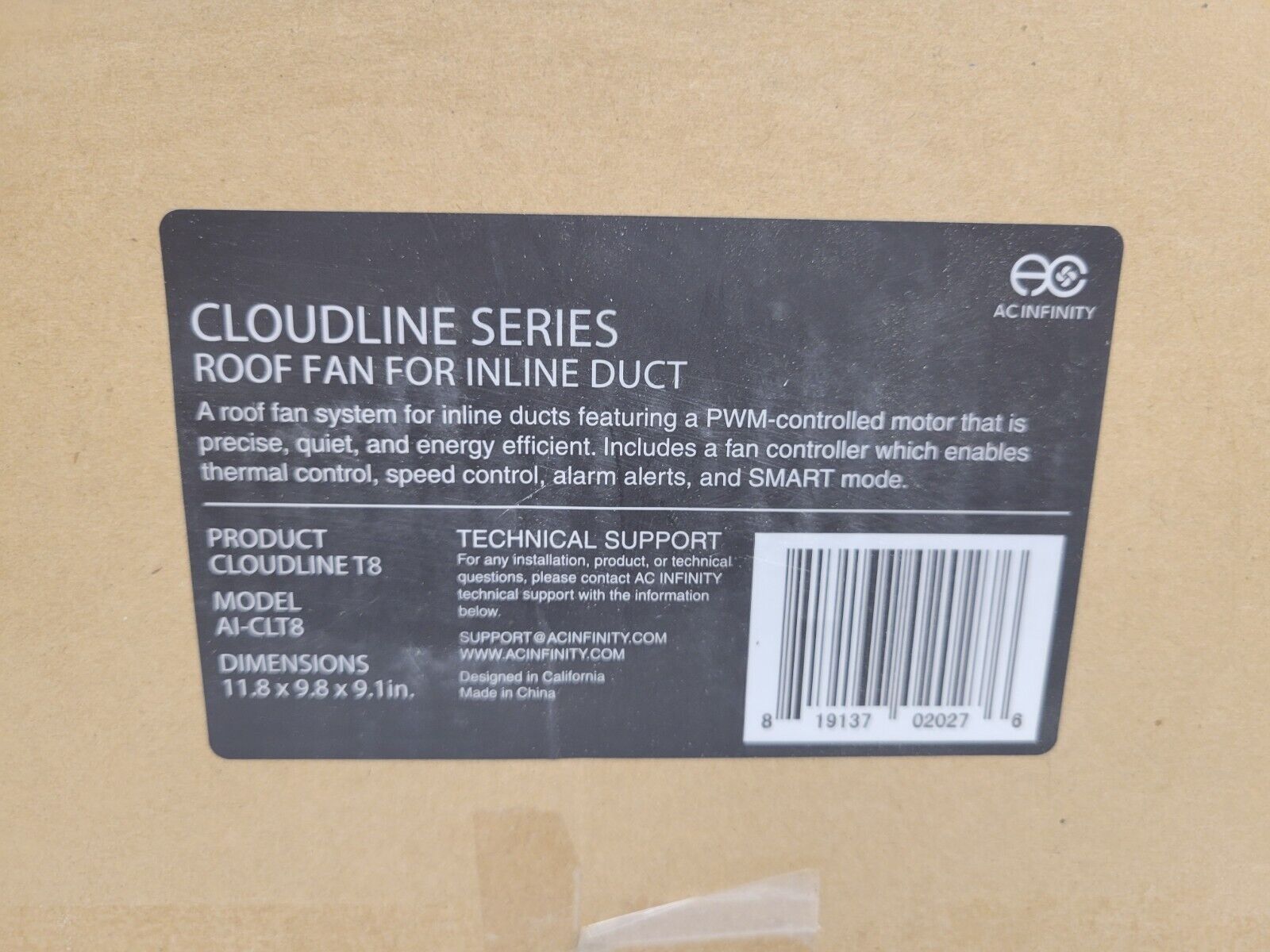 Cloudline Series AI CLT8 Roof Fan for Inline Duct - Quiet & Energy Efficient Ventilation for Grow Rooms, Greenhouses & Home HVAC Systems