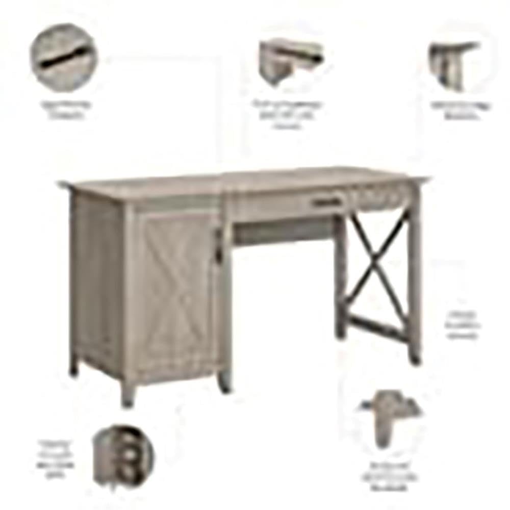 Farmhouse Style Gray Wood Computer Desk with Storage Shelf - Rustic Home Office Desk for Remote Work & Study