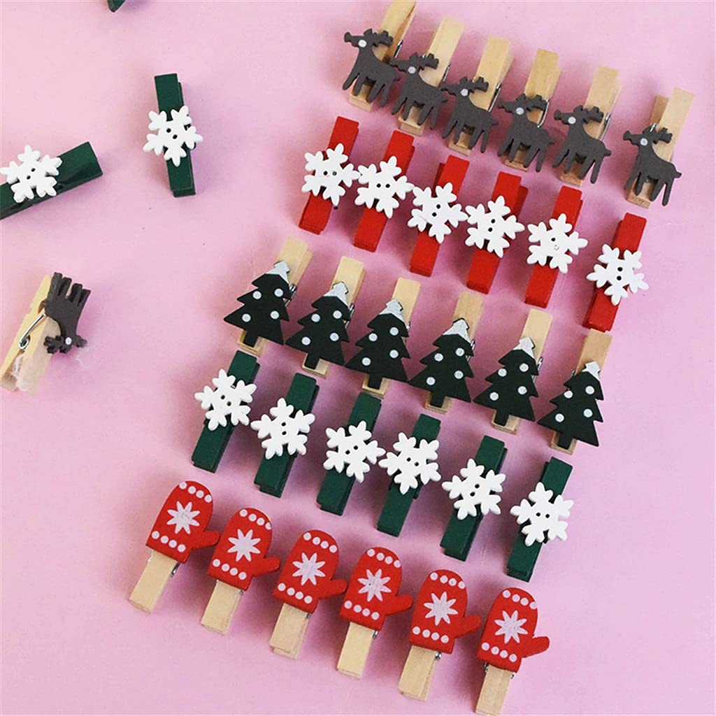 20pcs Mini Christmas Wooden Clips - Decorative Wood Photo Clothespins for Xmas Tree Ornaments, DIY Crafts, Holiday Home Decor - Perfect for Gift Wrapping, Scrapbooking & Party Decorations (Color A)