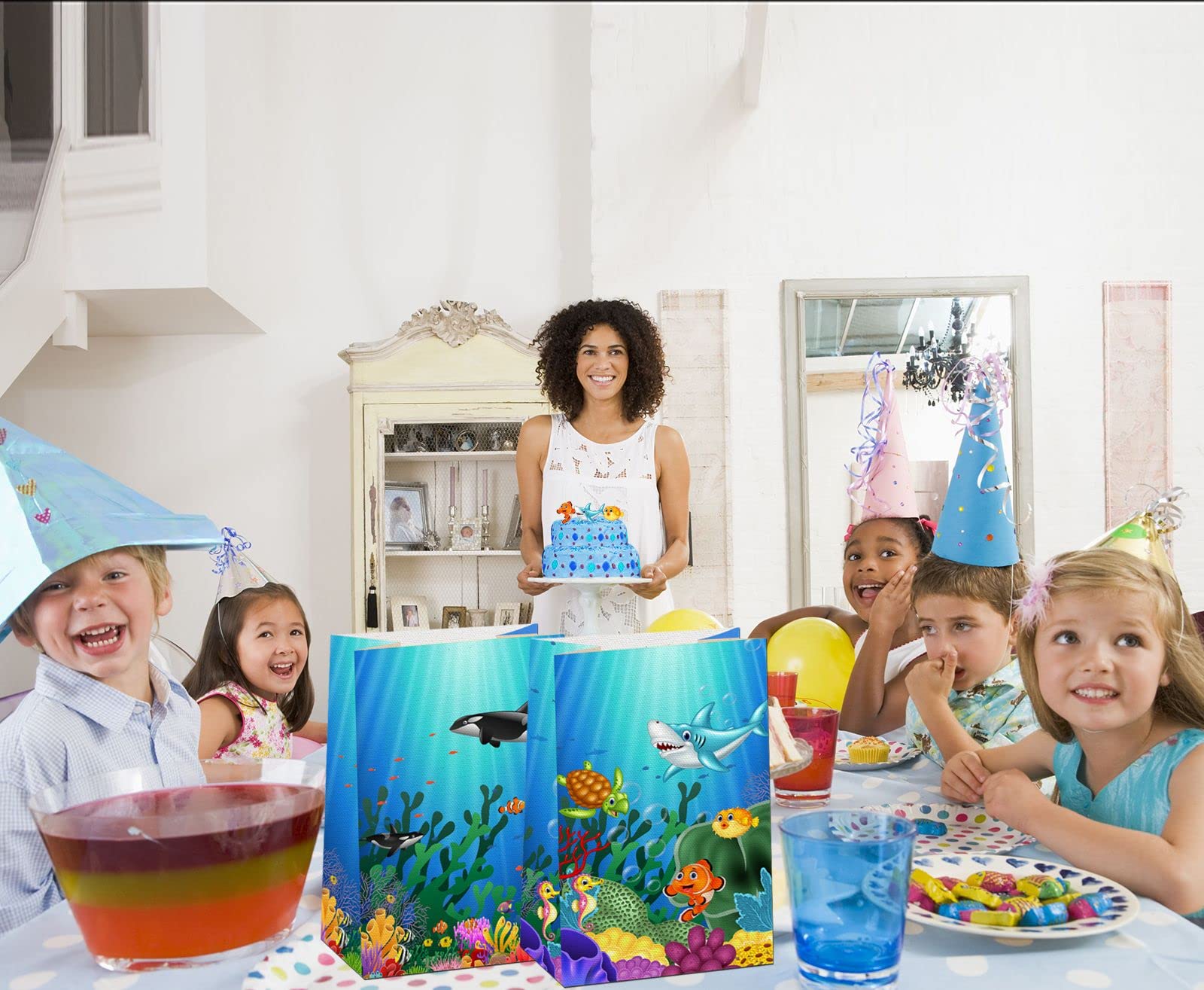 24 Pack Ocean Animal Print Party Treat Bags - Under The Sea Theme Candy Favor Bags, Goodie Bags & Popcorn Bags for Beach, Pool & Birthday Parties - Perfect for Fishing Decorations, Gift Wrapping & Party Supplies