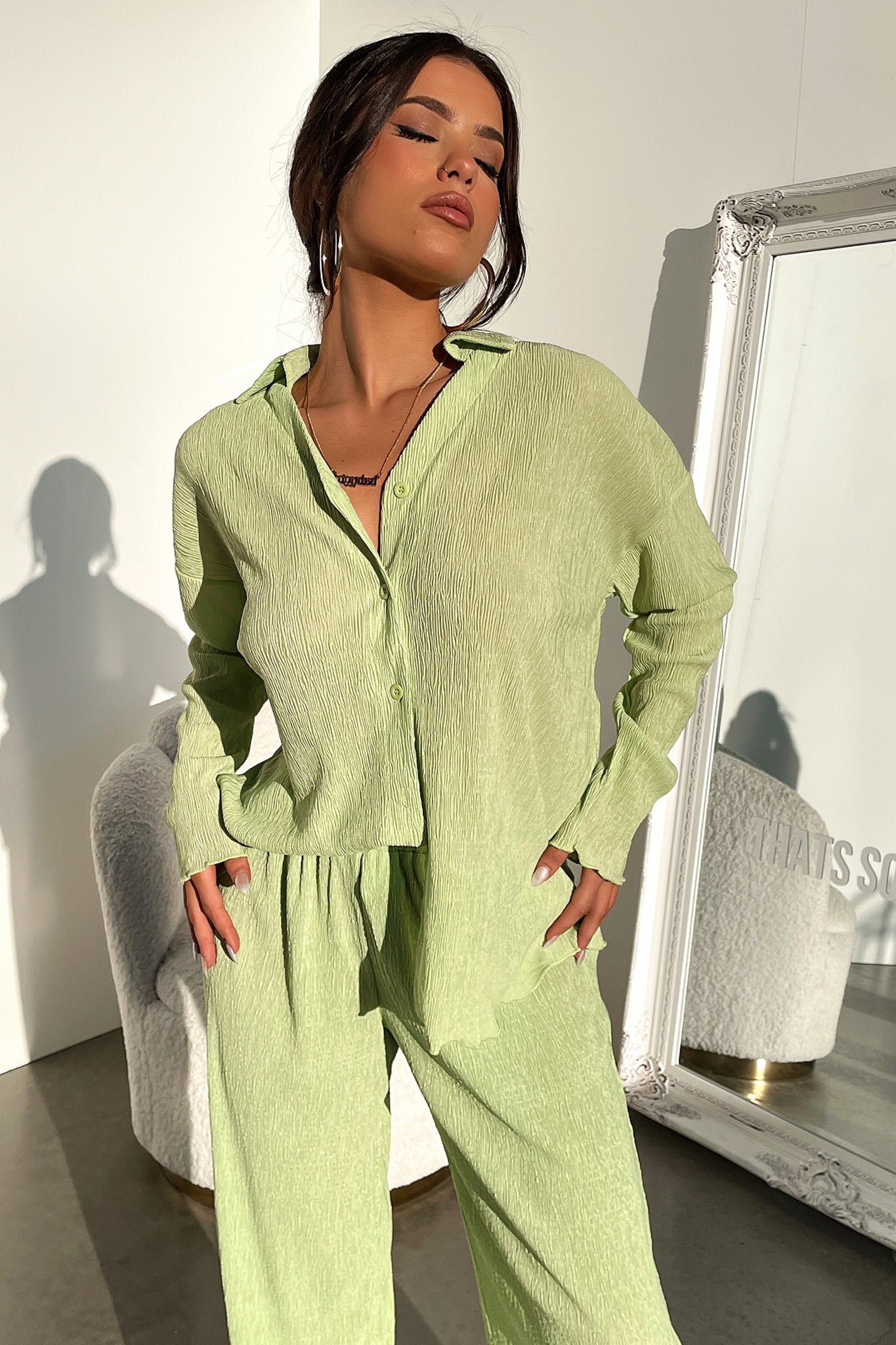 Ellora Women's Long Sleeve Casual Shirt - Soft Cotton Green Top for Everyday Wear | Office, Outing & Travel Outfit