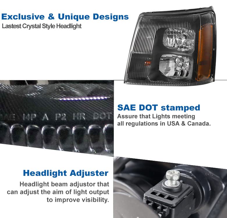 2003-2006 Cadillac Escalade/ESV/EXT Replacement Black Headlights with 6.25