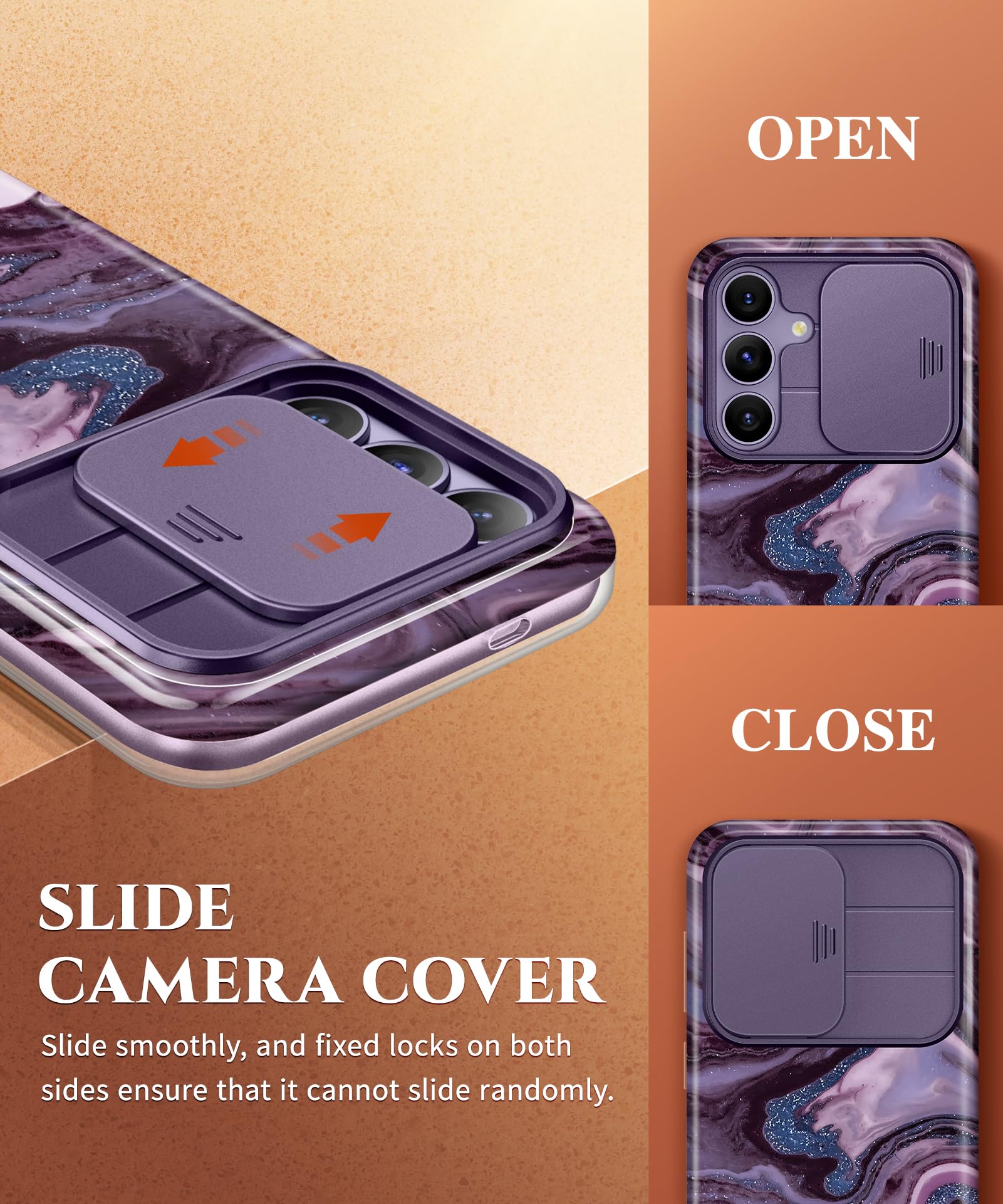 Premium Shockproof Samsung Galaxy S24 Plus Case with Slide Camera Cover & Screen Protector | 10FT Drop Protection | Marble Design Full Body Protection for S24+ 6.7