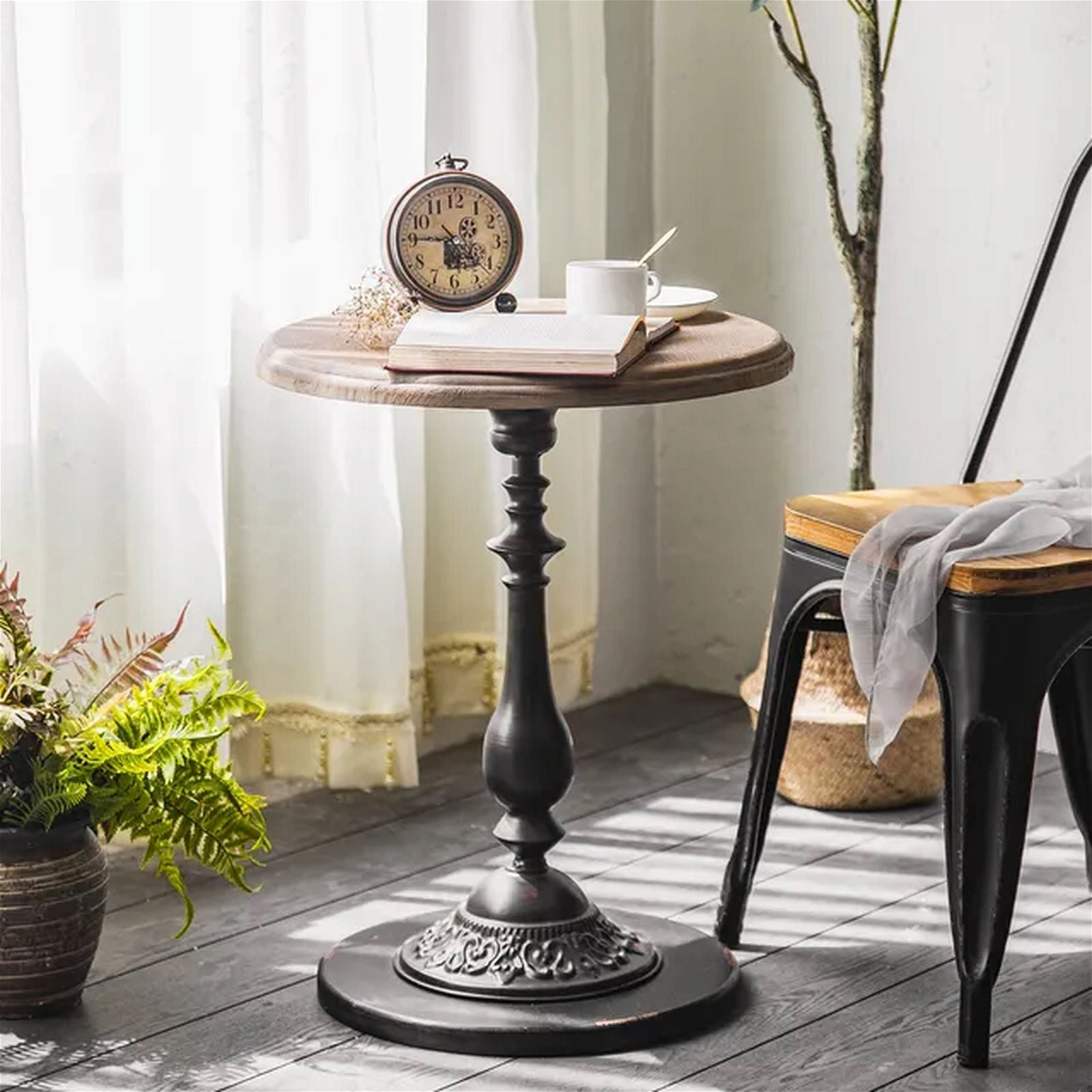 Criterion Finn End Table 490mm - Raw Pine Top with Black Metal Legs | Modern Side Table for Living Room, Bedroom & Office