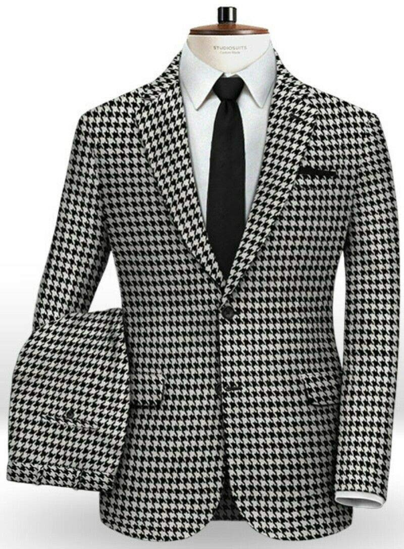 Men's Slim Fit Houndstooth Blazer - White Plaid Dogstooth Tuxedo Jacket for Prom, Wedding, Party & Groom | Formal Sports Coat Suit for Business, Cocktail & Special Occasions