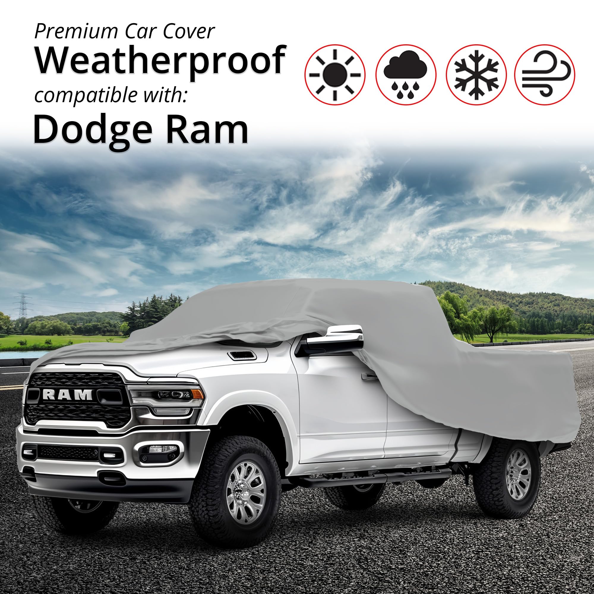 Weatherproof Truck Cover for Dodge 2005-2006 Ram SRT-10 Quad Cab (~6.5') - Heavy Duty Outdoor Car Cover with Anti-Theft Cable Lock & Warranty | Waterproof Vehicle Protection for Parking, Storage & Travel