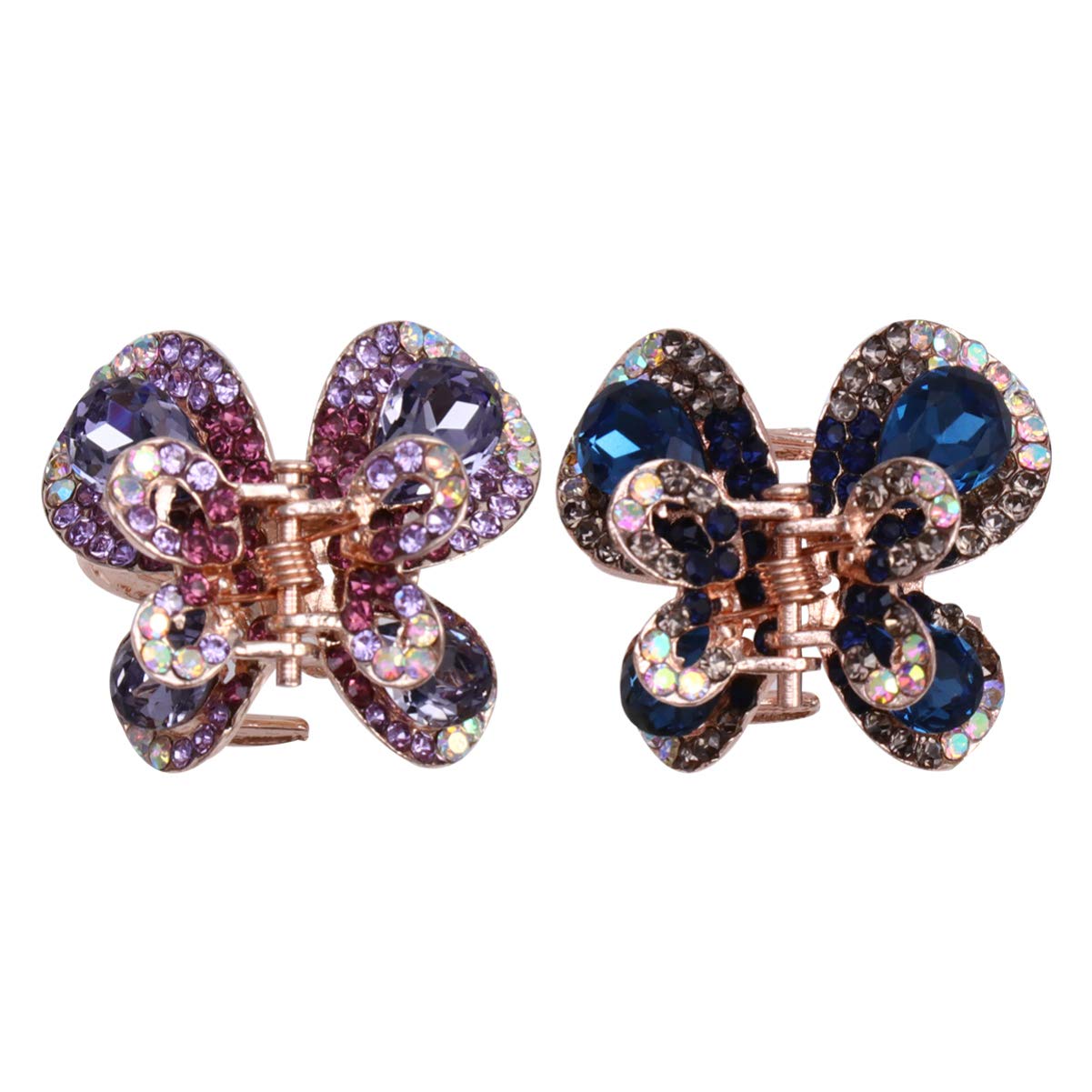 Lurrose 2pcs Crystal Rhinestone Butterfly Hair Clips - Elegant Bangs Barrettes & Hair Claw Pins for Women, Perfect for Weddings, Parties & Everyday Styling