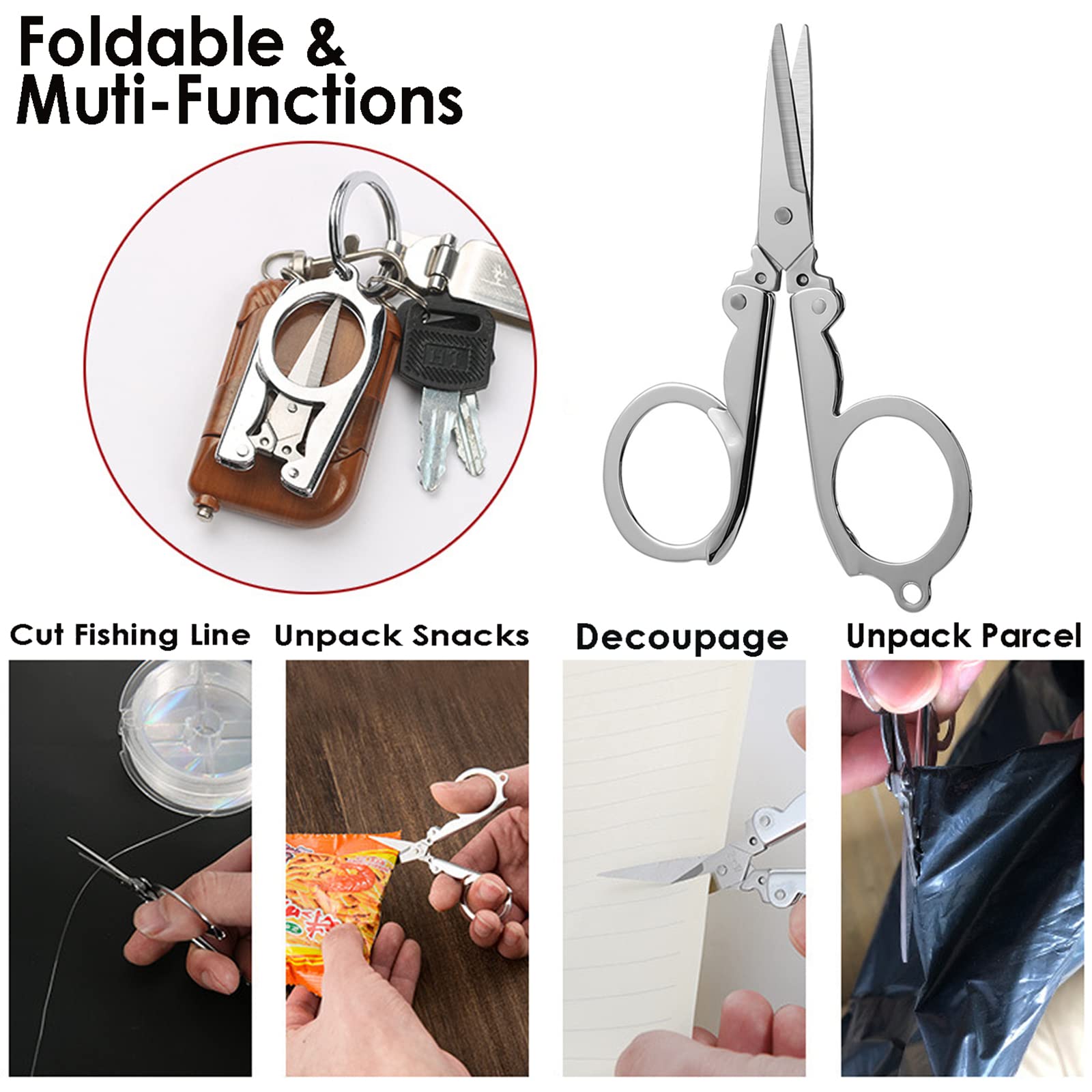 Premium Stainless Steel Foldable Travel Scissors - Compact & Portable Craft Scissors for Sewing, DIY Projects - Perfect for Travel, Office, and Home Use (1 Pack)